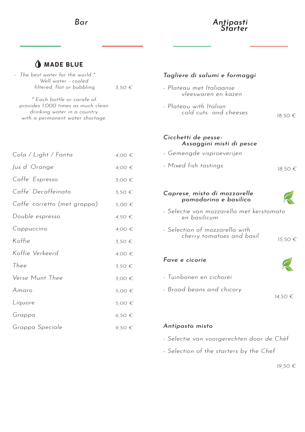 Al Bacaro - Osteria Italiana menu