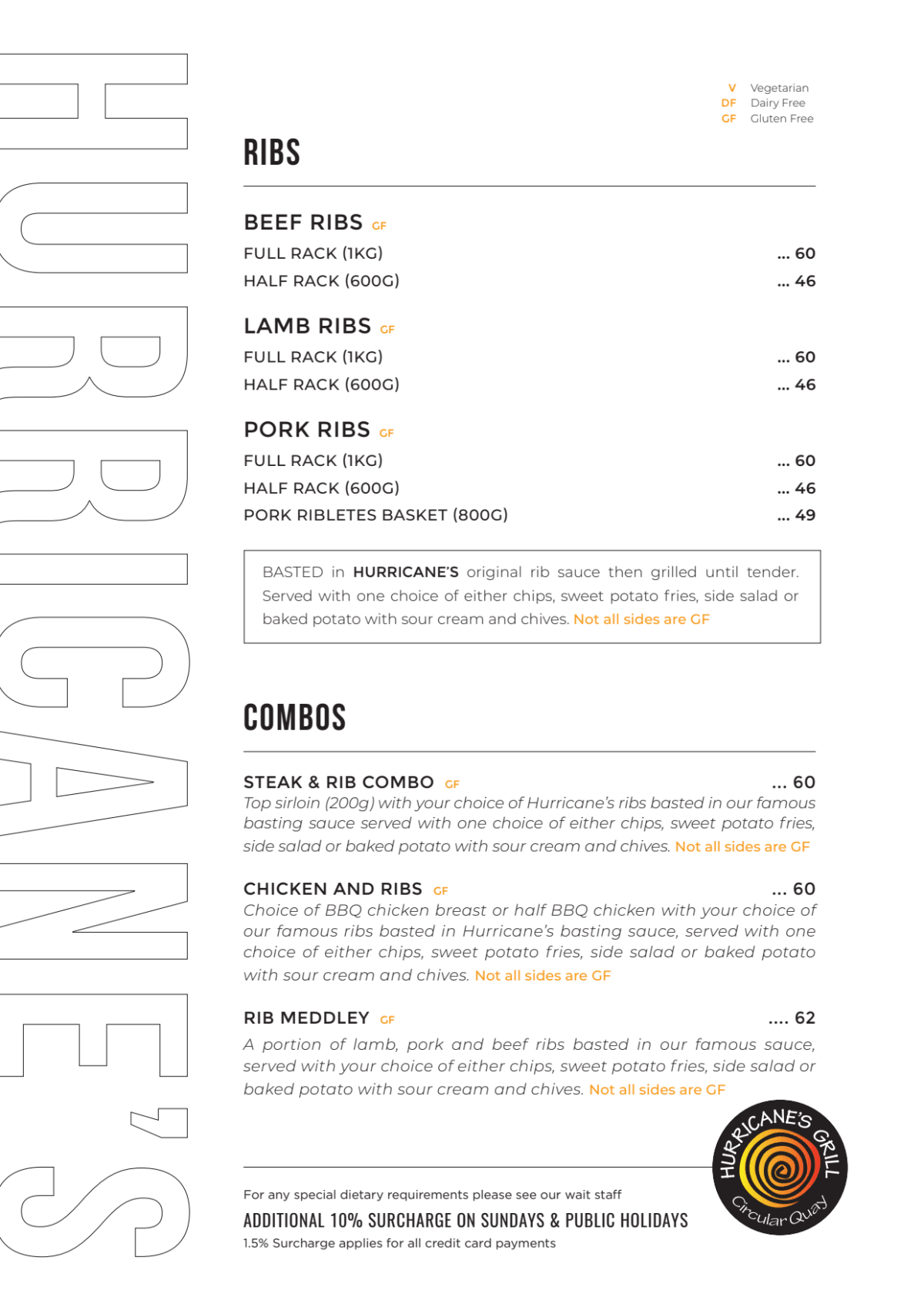 Menu 2024 Hurricane's Grill Circular Quay