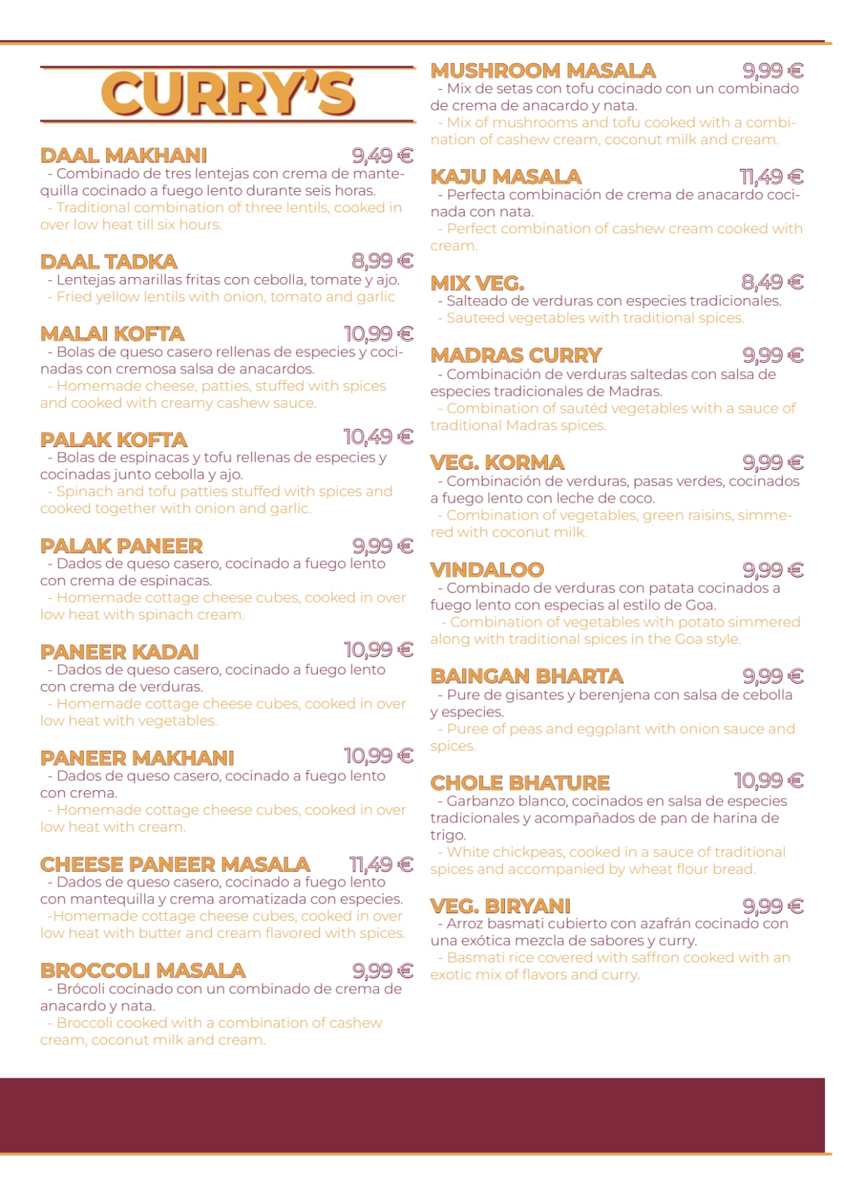 Haldi Indian menu