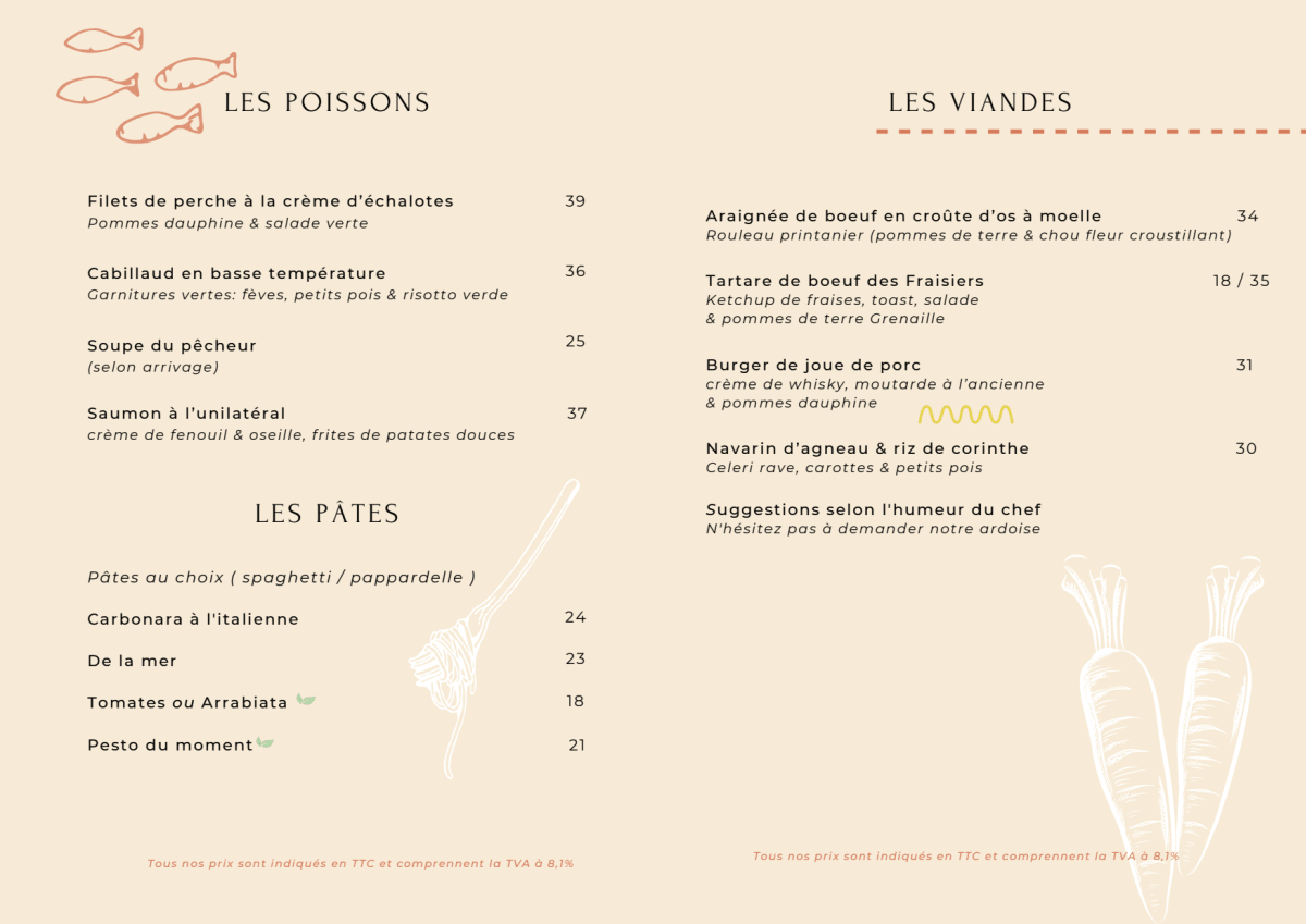 Les Fraisiers menu