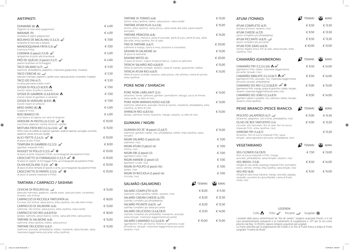 Rio de Janeiro lounge sushi menu