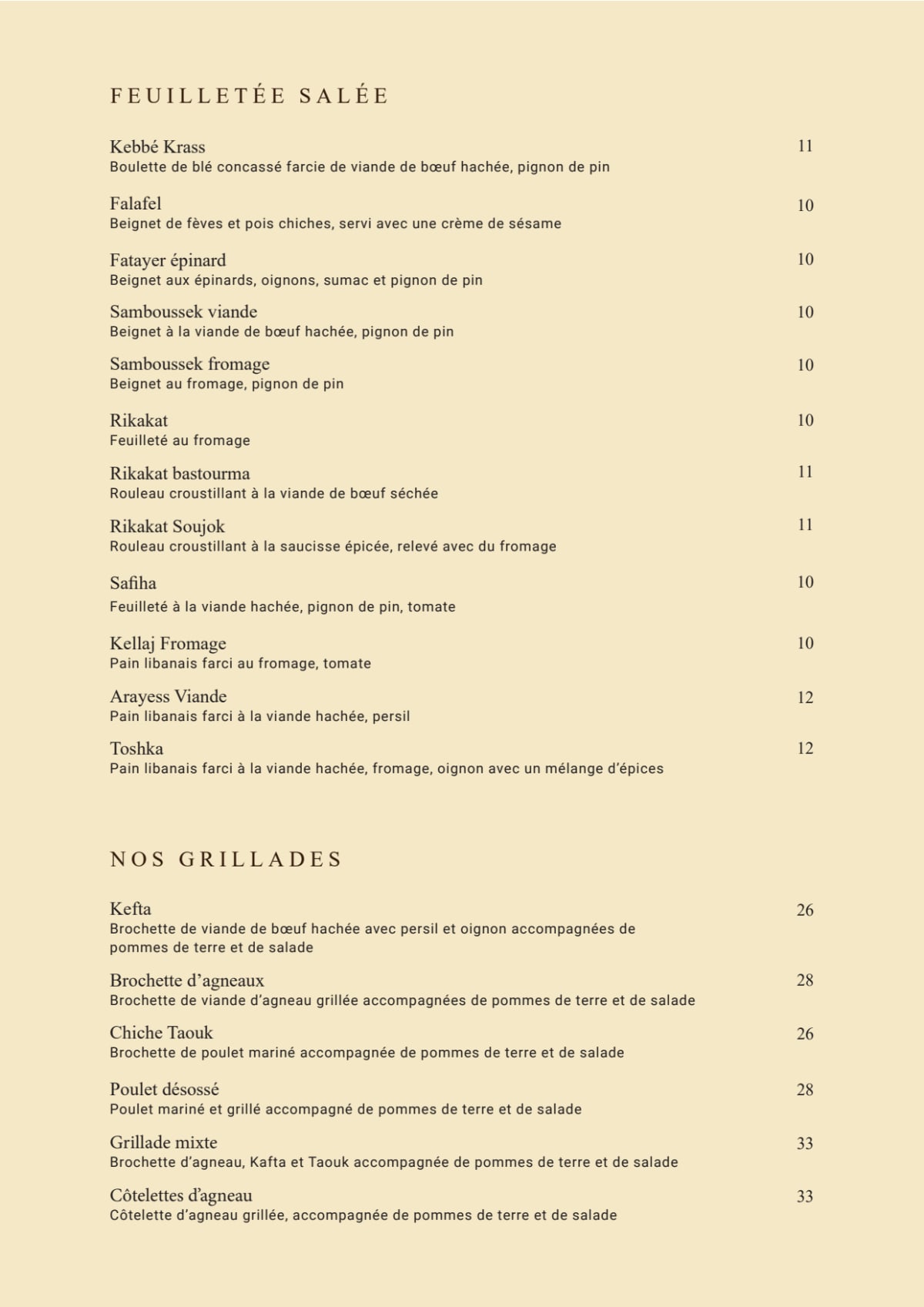 Diwan Paris menu