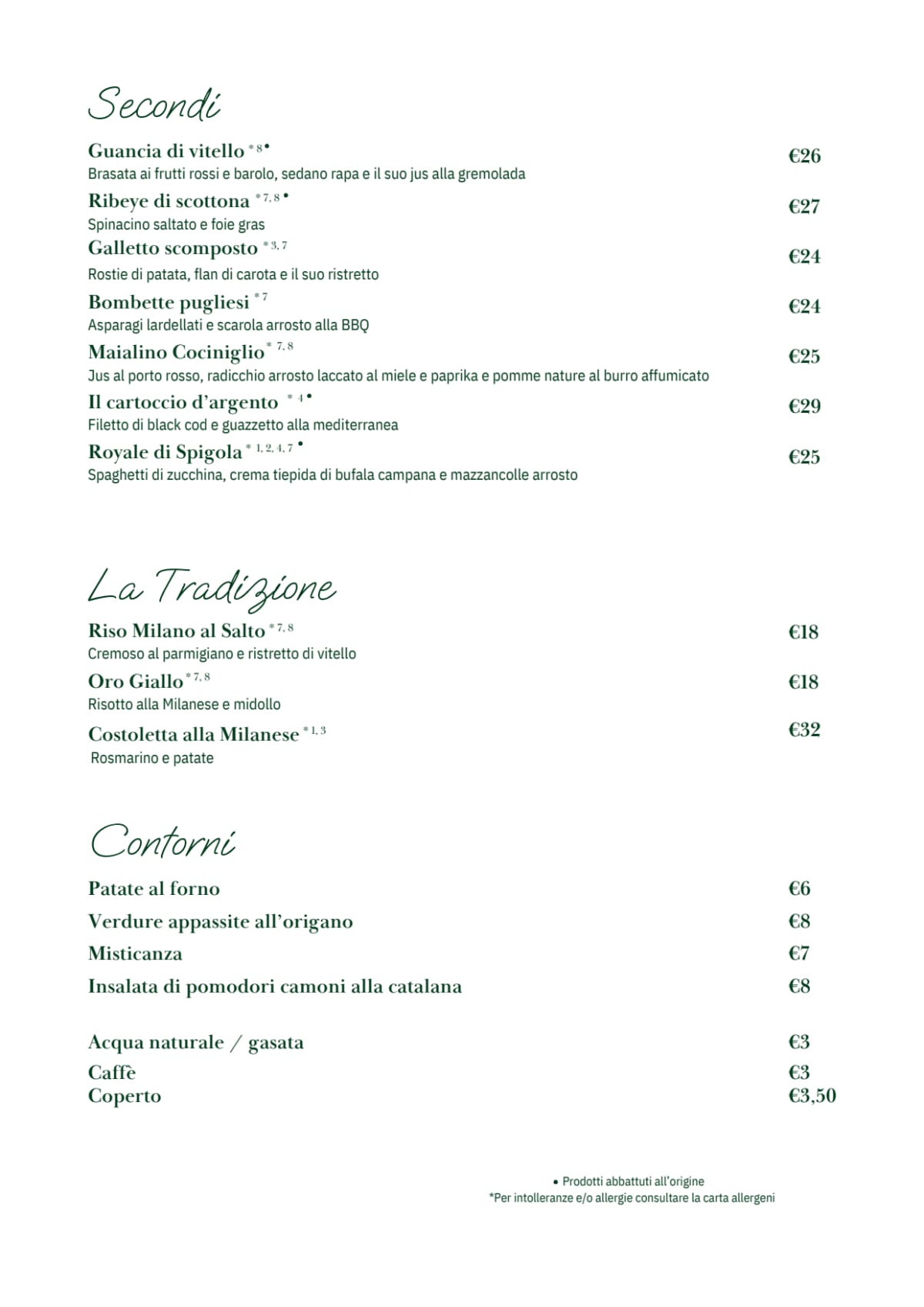 Locanda Sempione menu