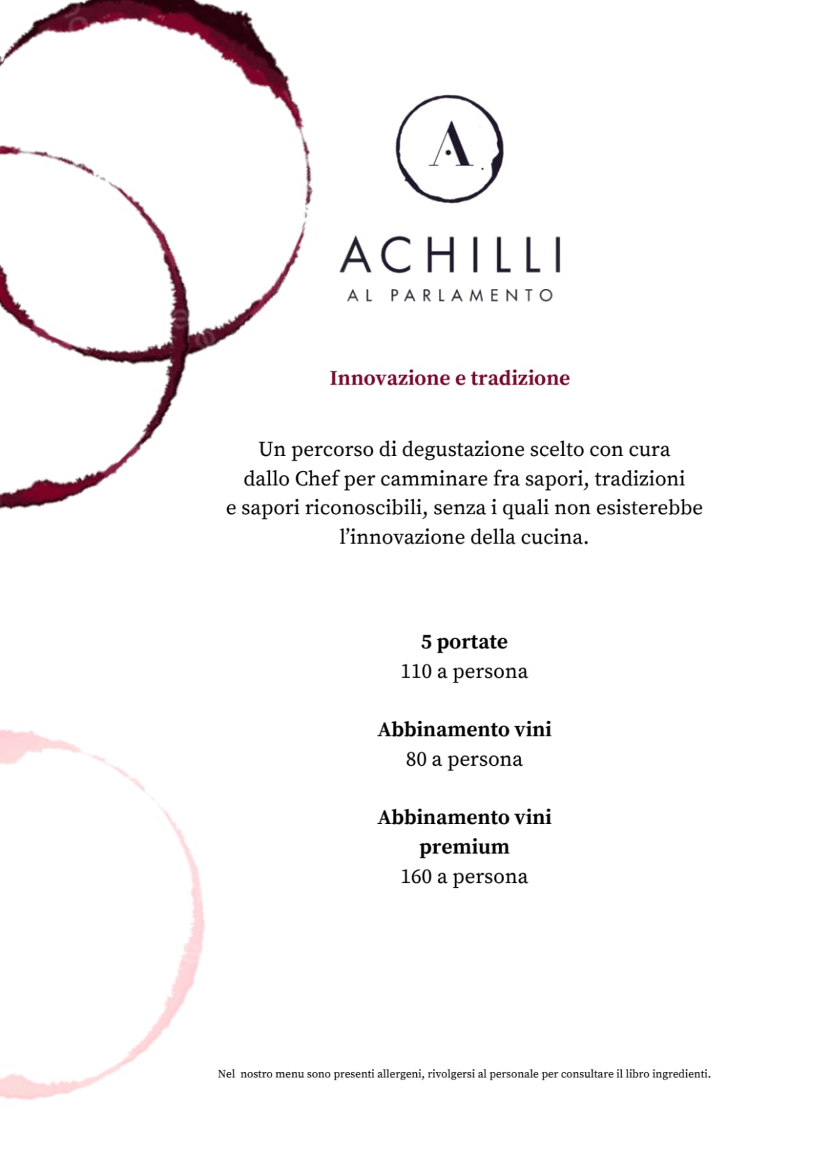 Achilli al Parlamento menu