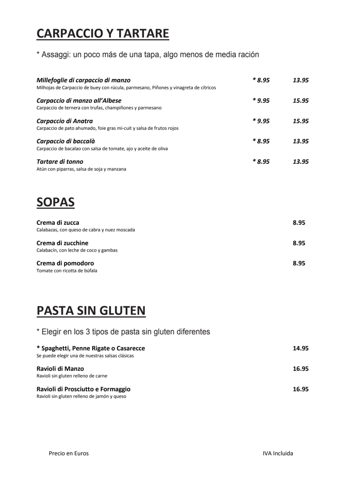 Il Mercante Di Venezia menu