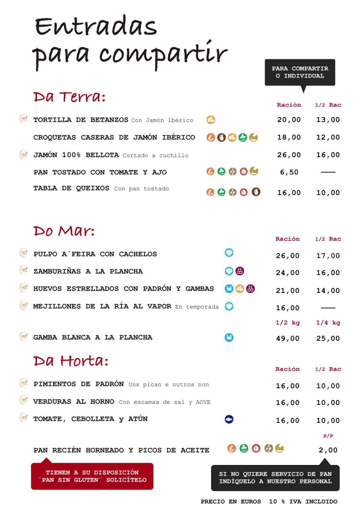 Rias Bajas -Clara del Rey- menu