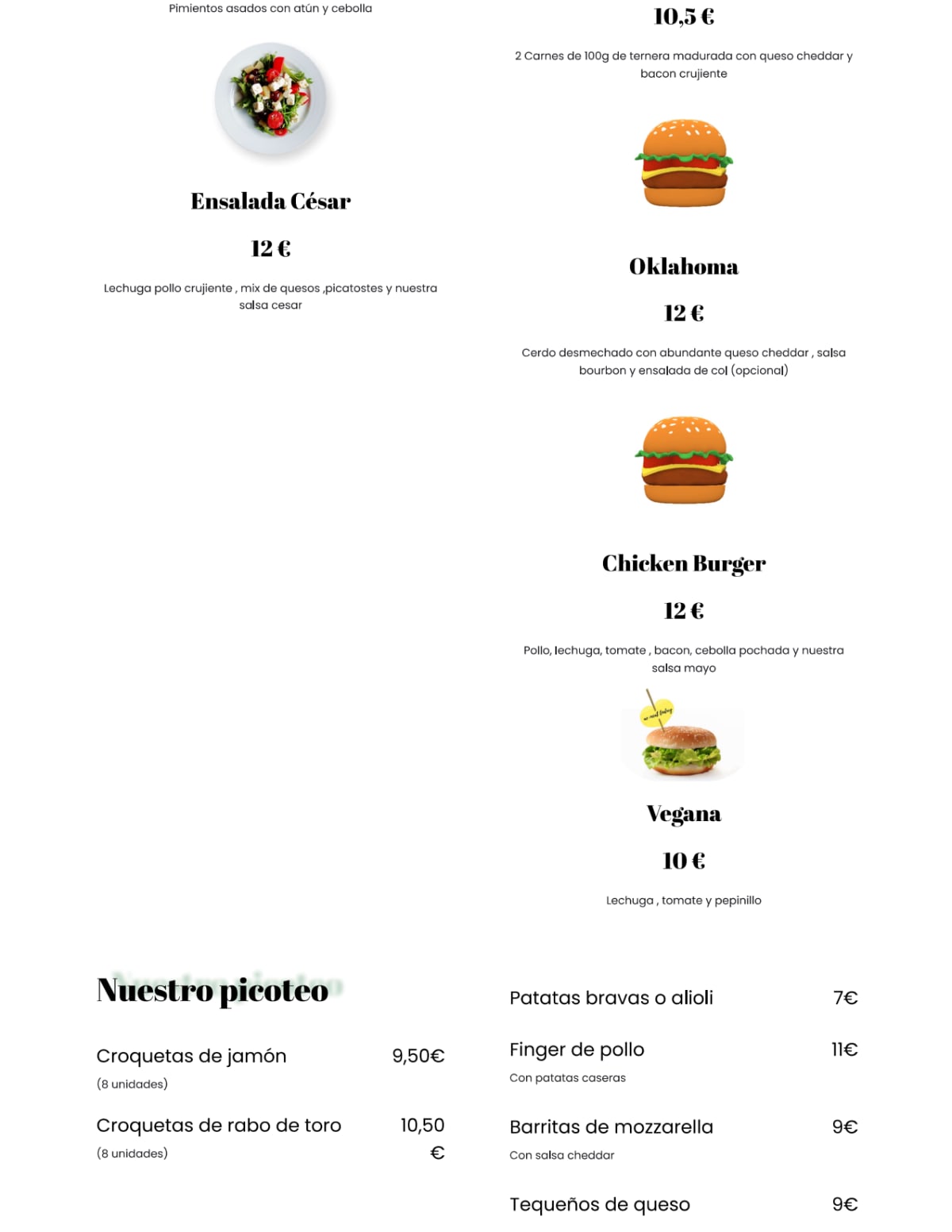 Paradise Burguer menu