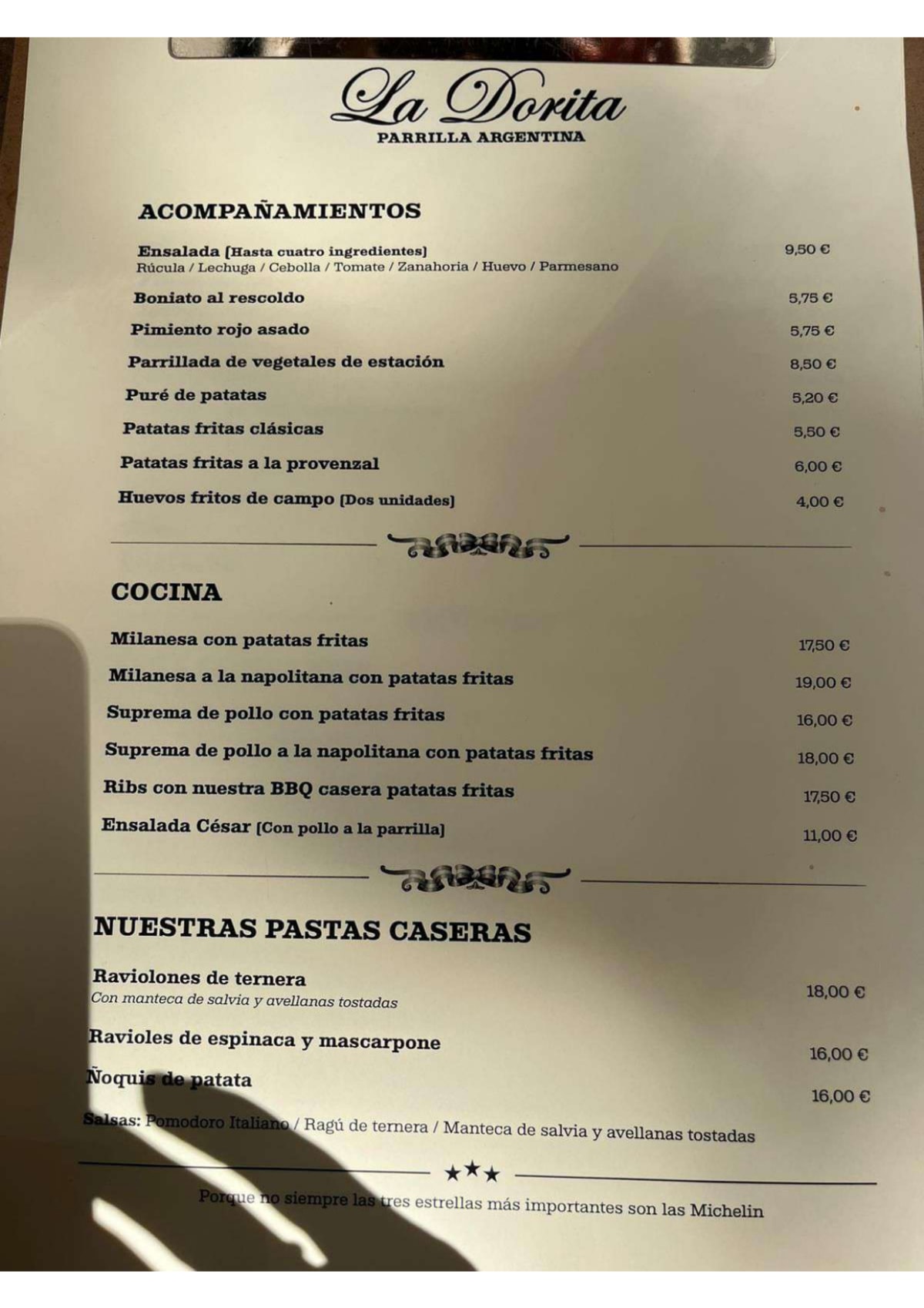 Parrilla La Dorita menu