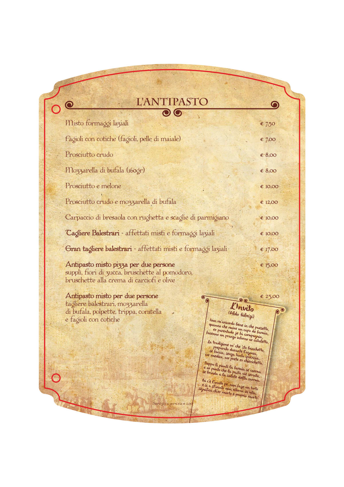 Ai Balestrari Campo de Fiori menu