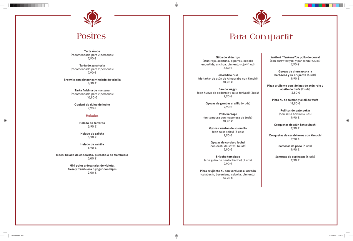 Sushita Cabana menu