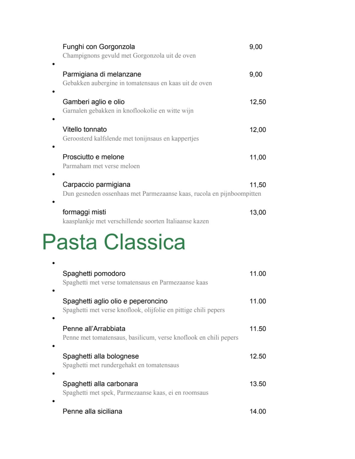 Ristorante Ciao Sorella menu