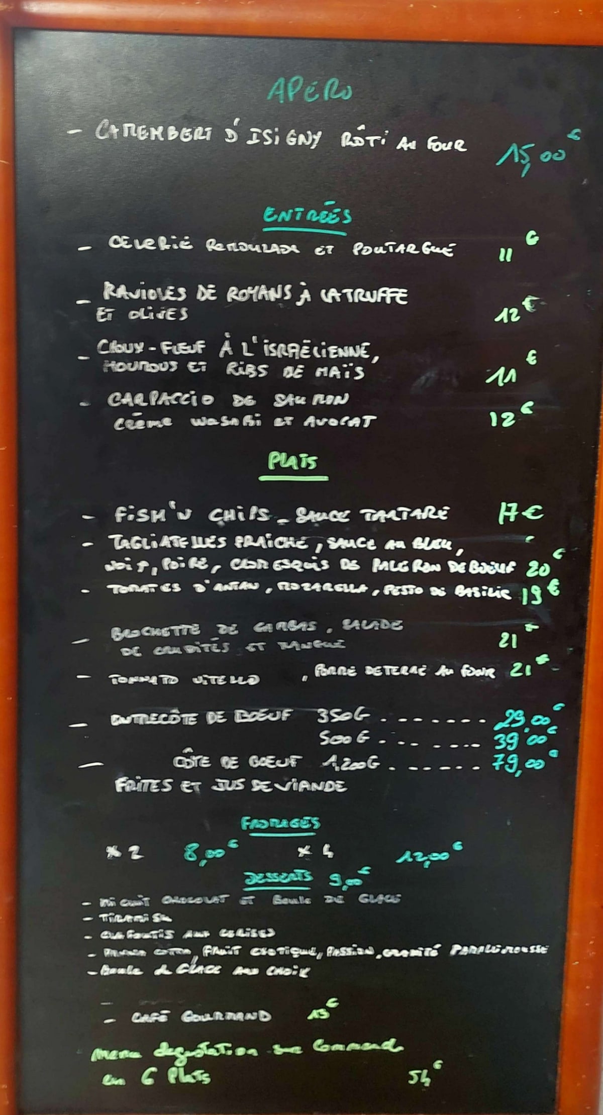 Comme Promis menu