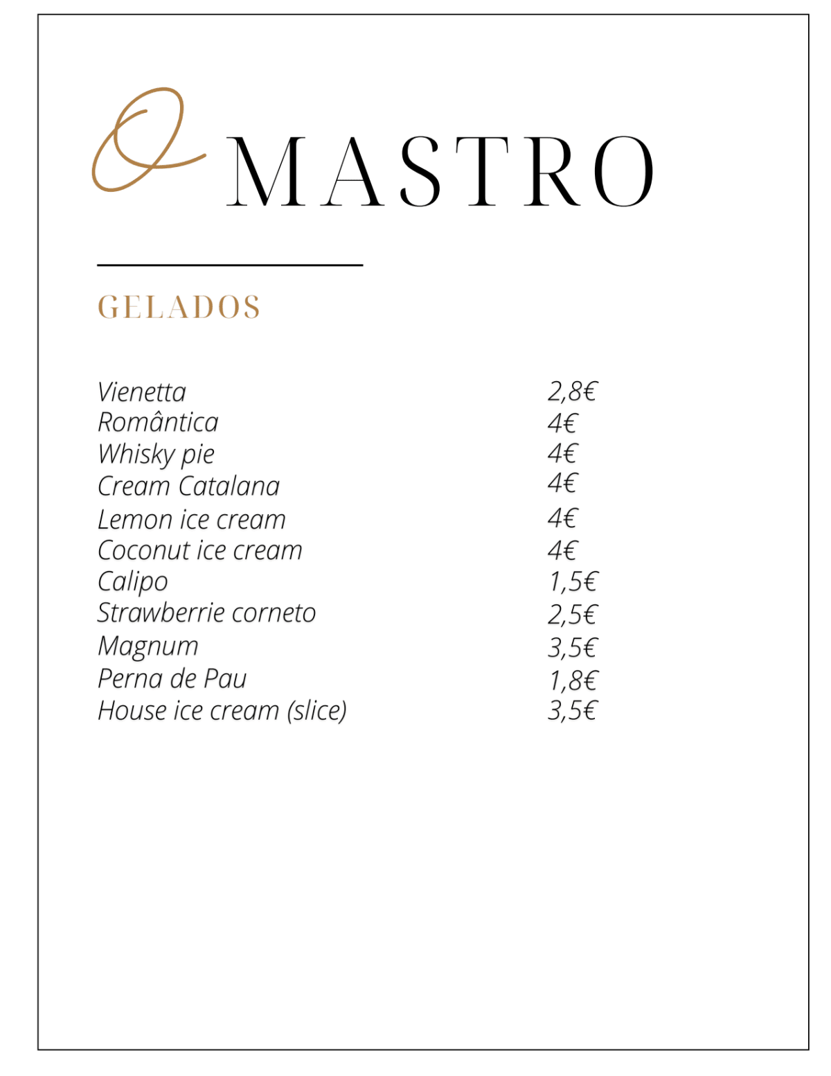 O Mastro menu