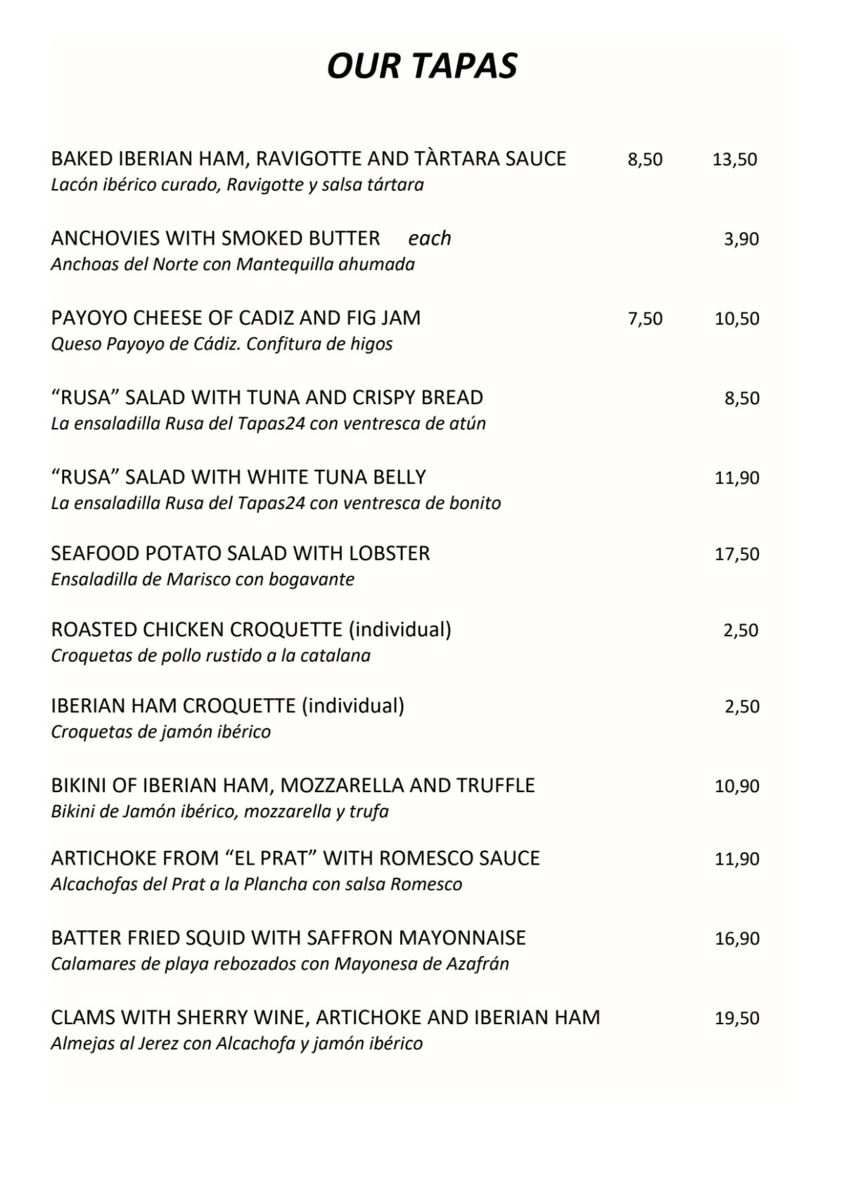 Carta y menù 2024 Actualizados Tapas 24 Diagonal en Barcelona TheFork