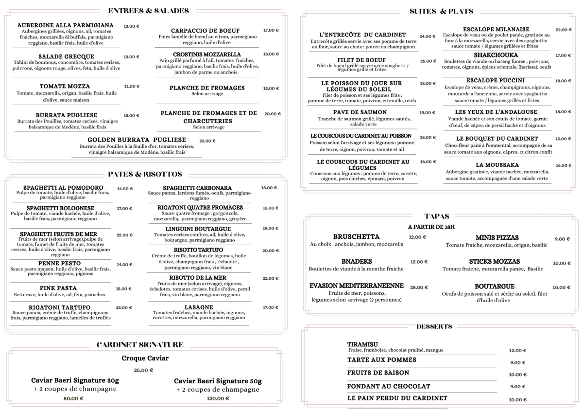 Le Cardinet menu