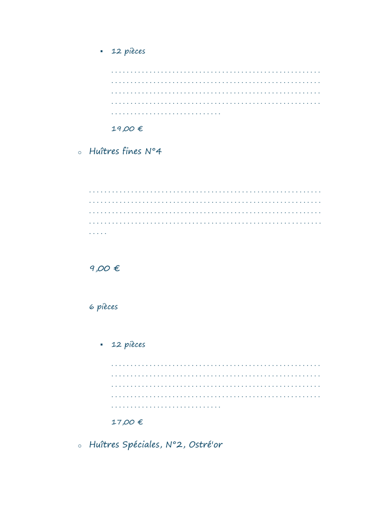 Quilles & Coquilles menu