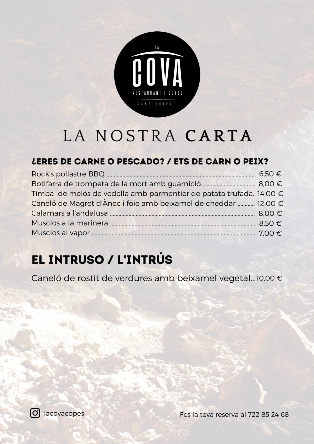 Menu 2024 La Cova de Sant Quirze in Sant Quirze del Vallès TheFork