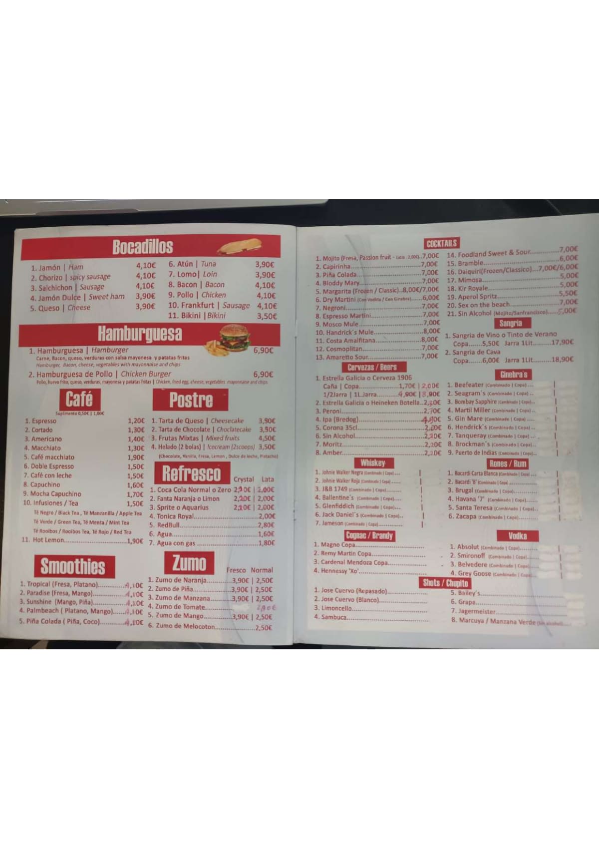 Foodland menu