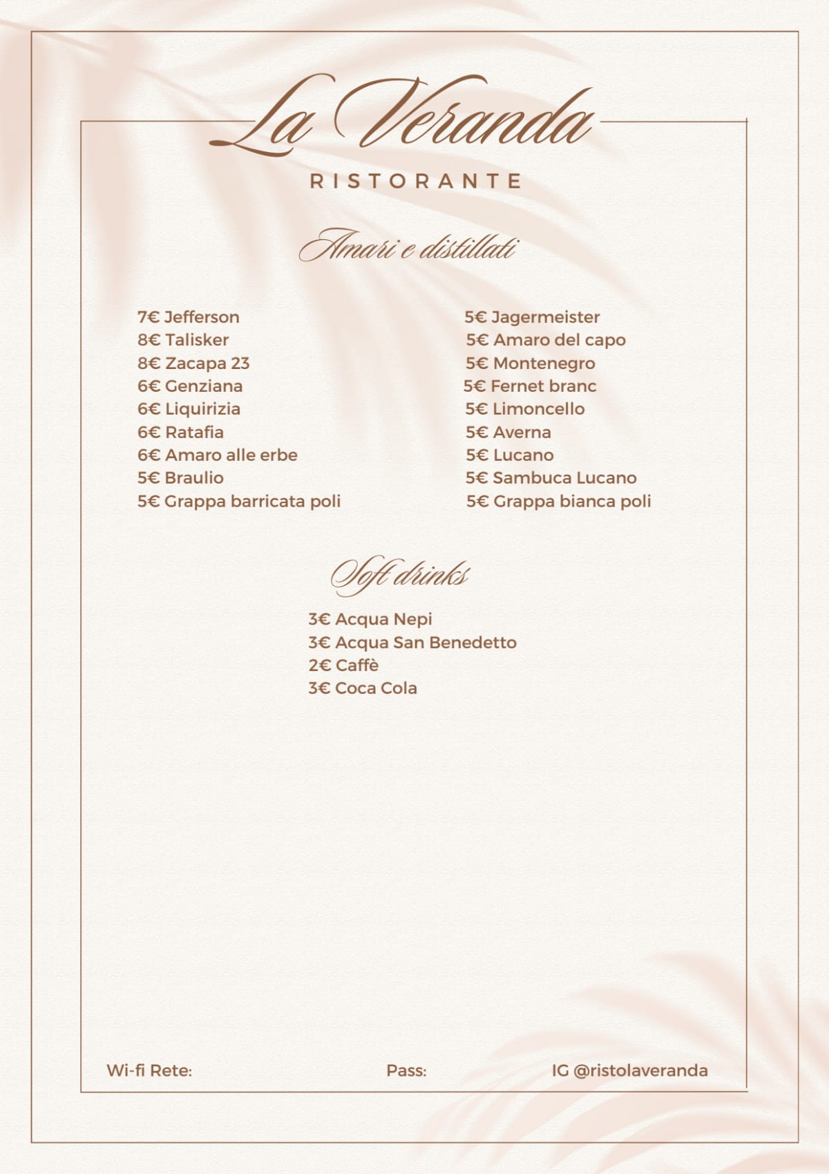 Ristorante La Veranda menu