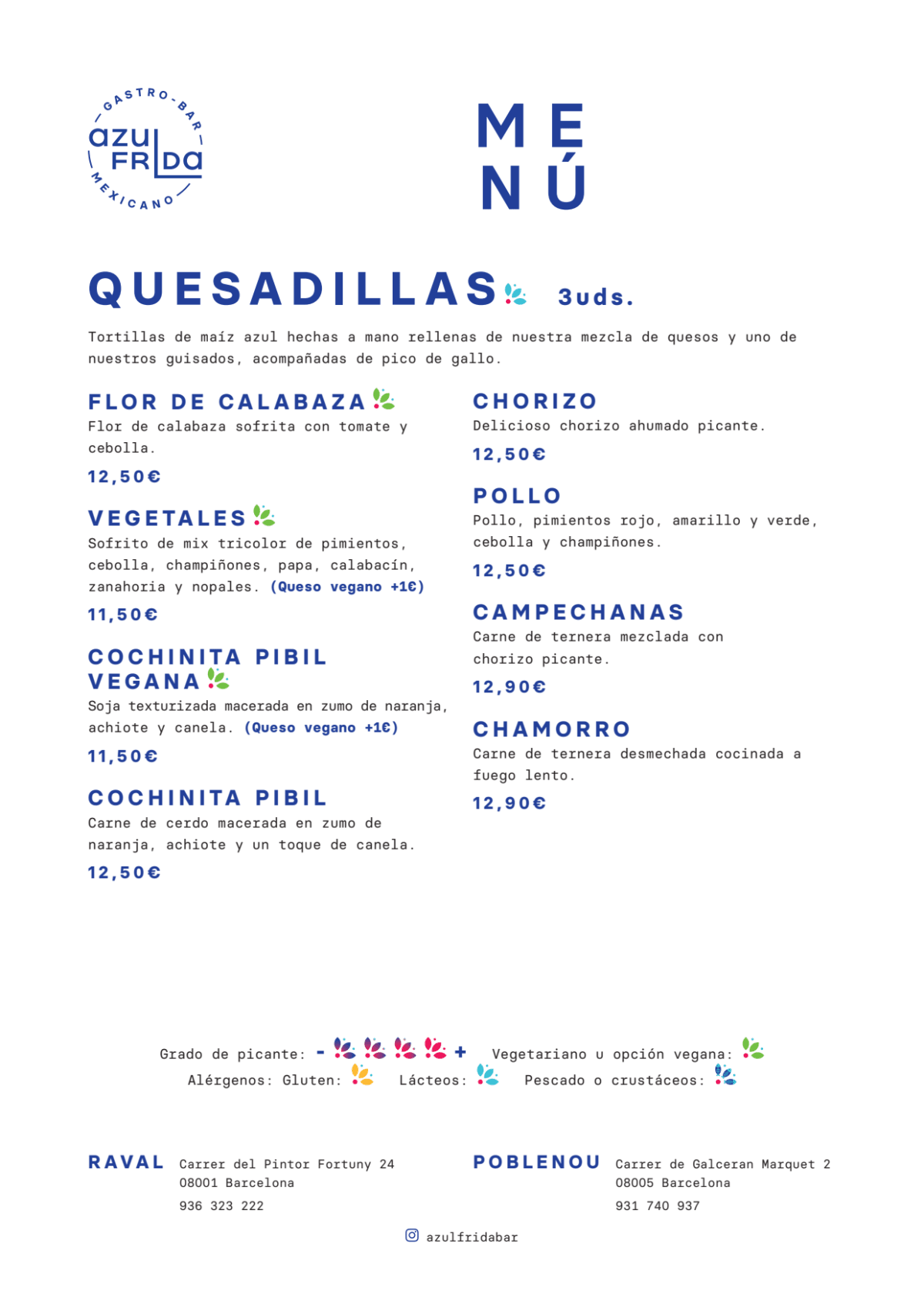 Azul Frida menu