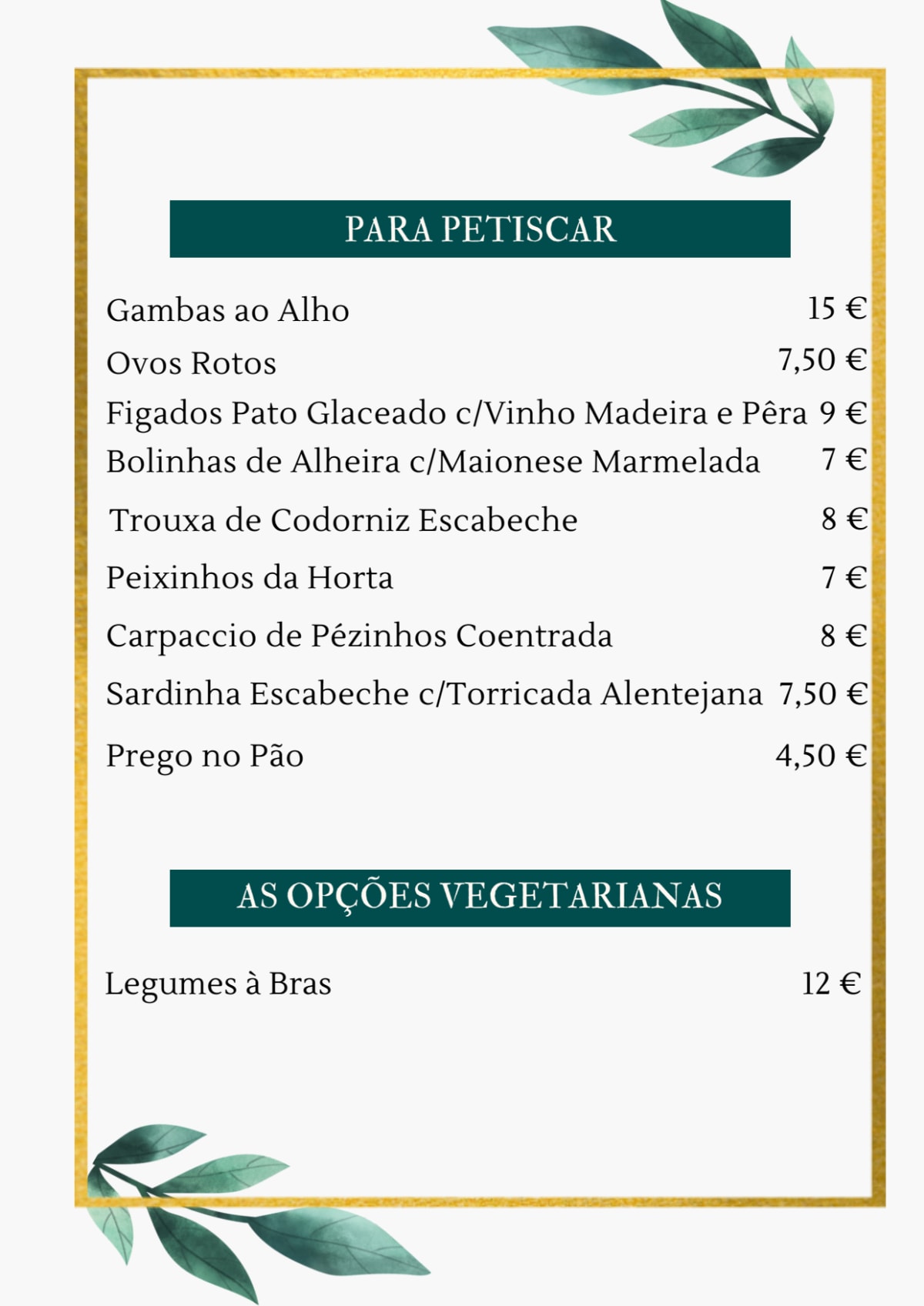 Restaurante O Trindade menu