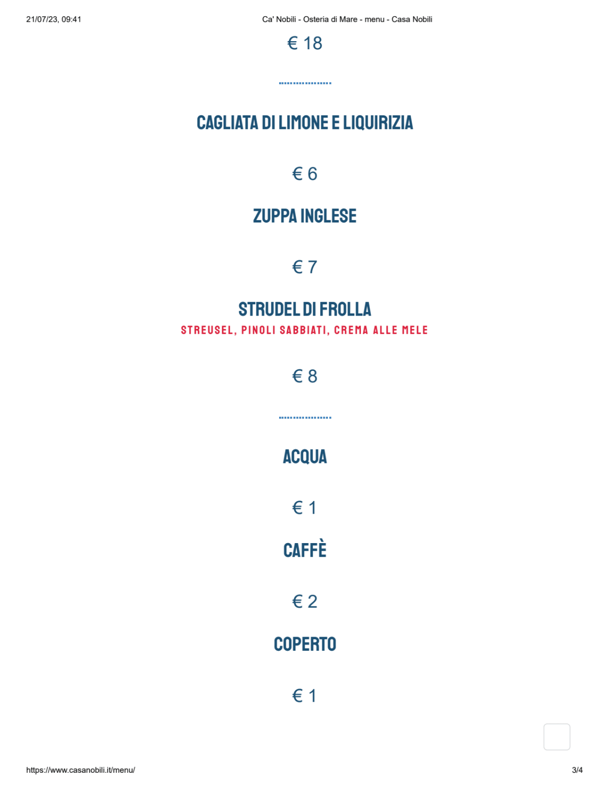 Carte et Menus 2024 Casa Nobili Osteria di Mare à Santarcangelo Di