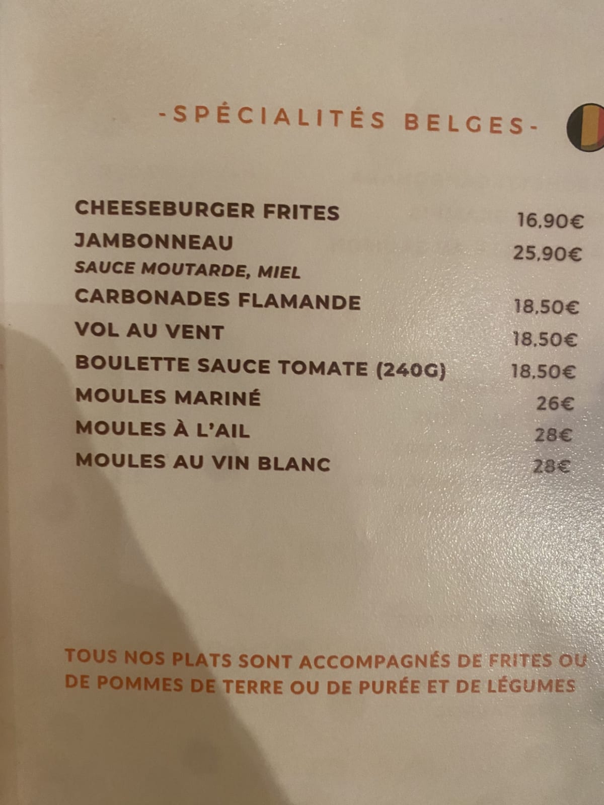 Le Faucon menu