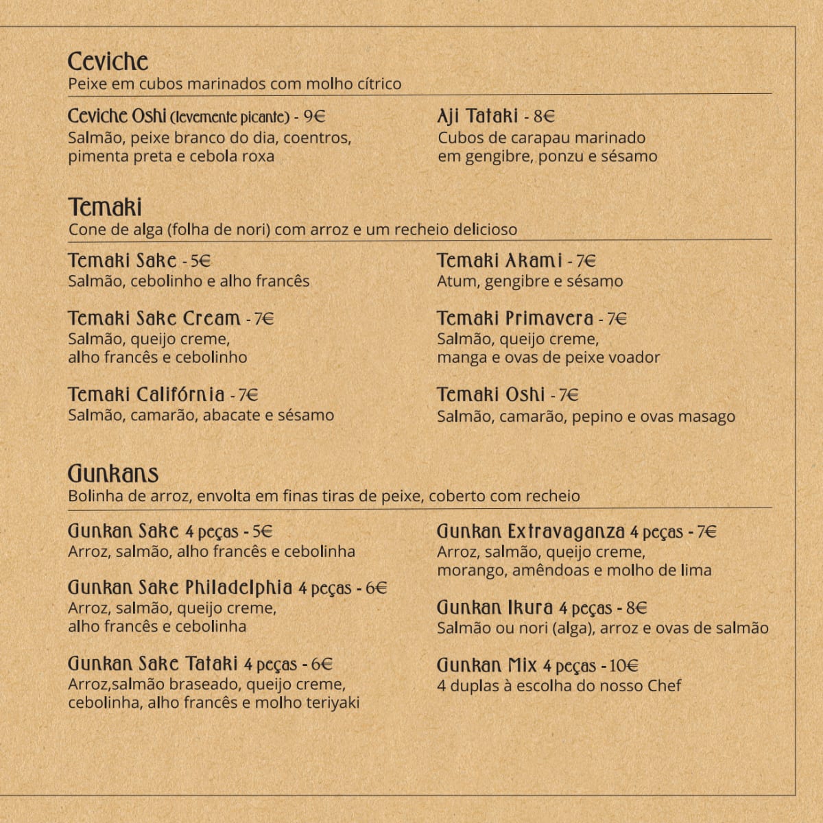 Oshi Sushi menu