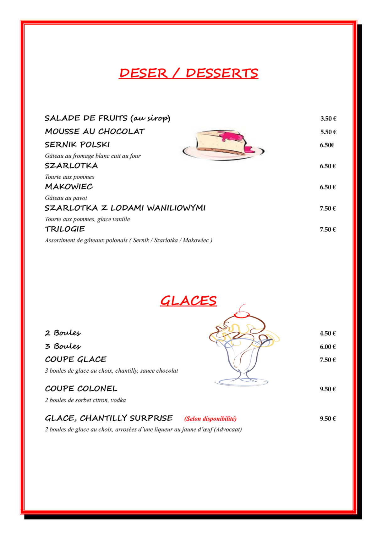 Paris Polska menu