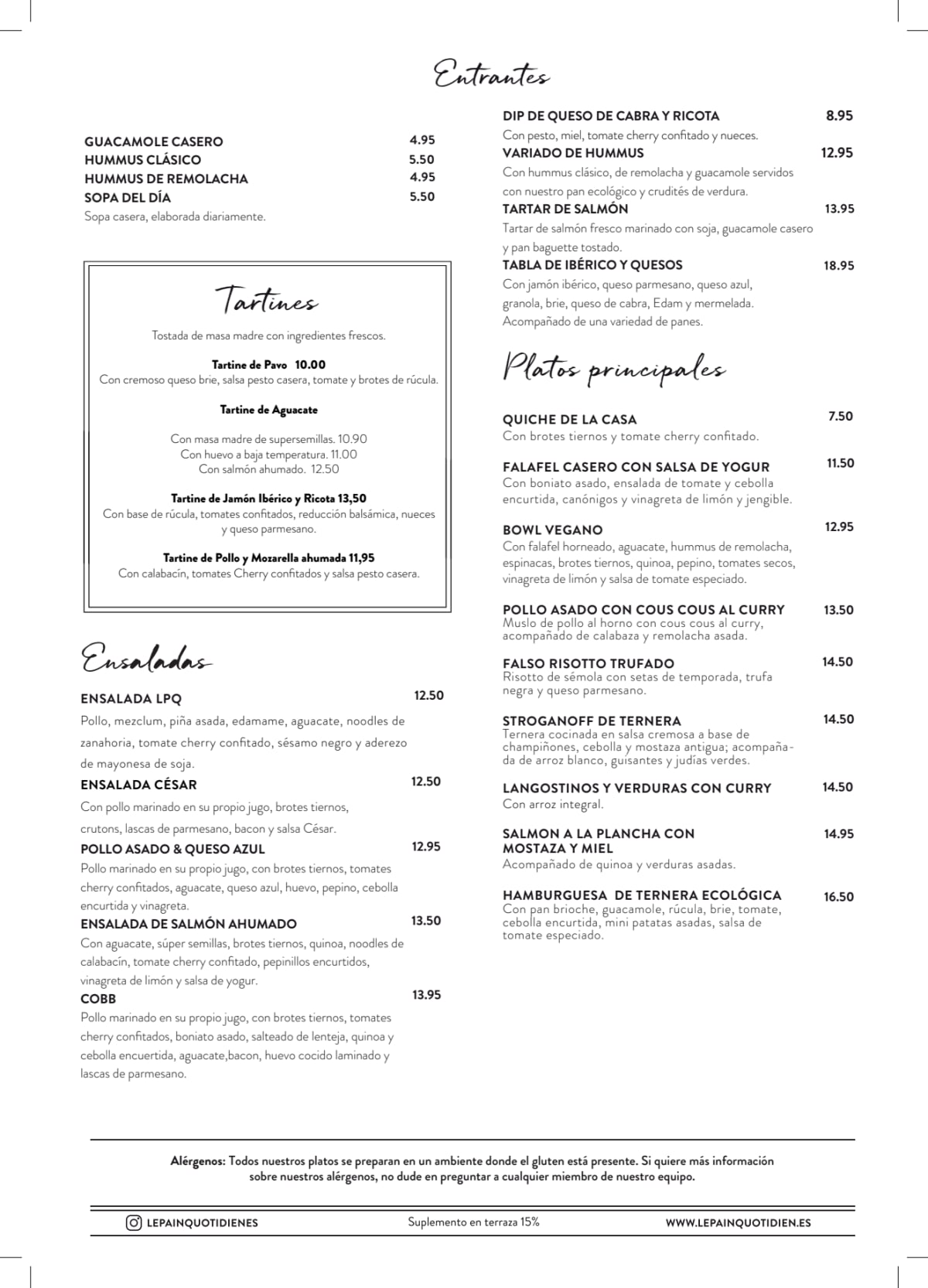 Carte et Menus 2024 Le Pain Quotidien Serrano à Madrid TheFork