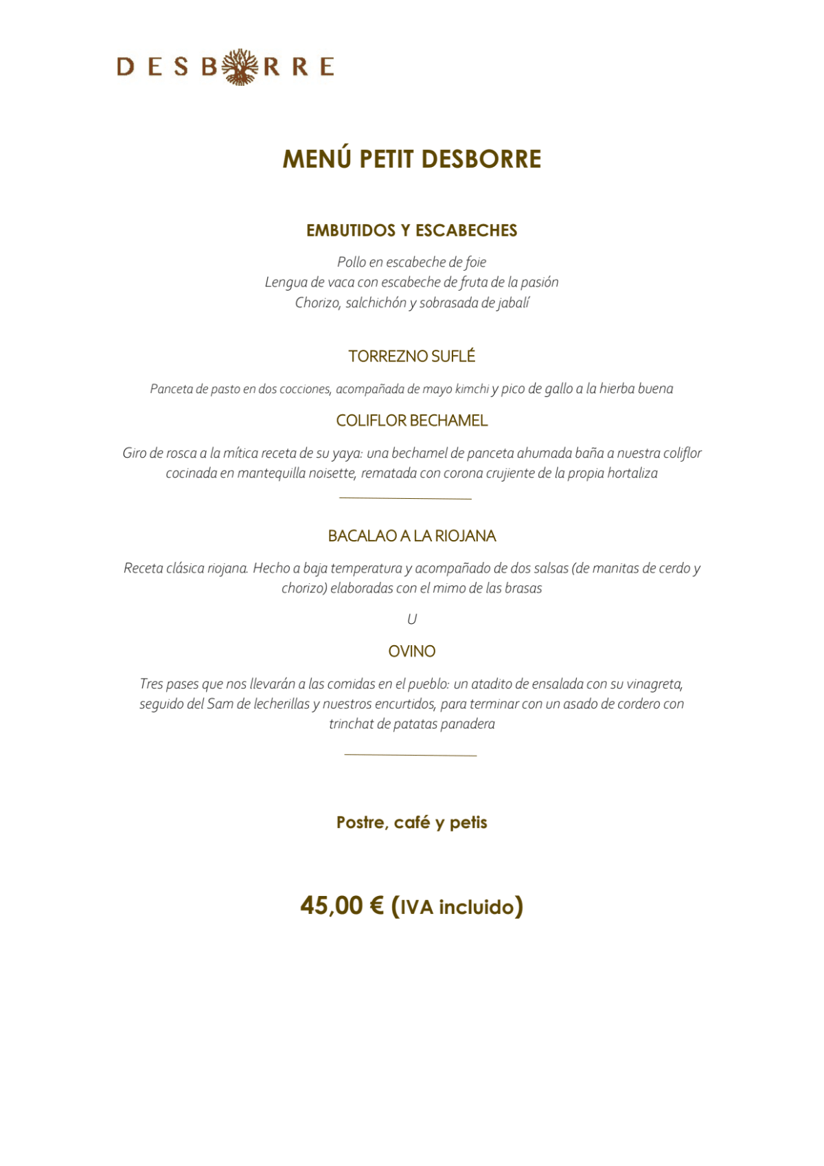 Desborre menu