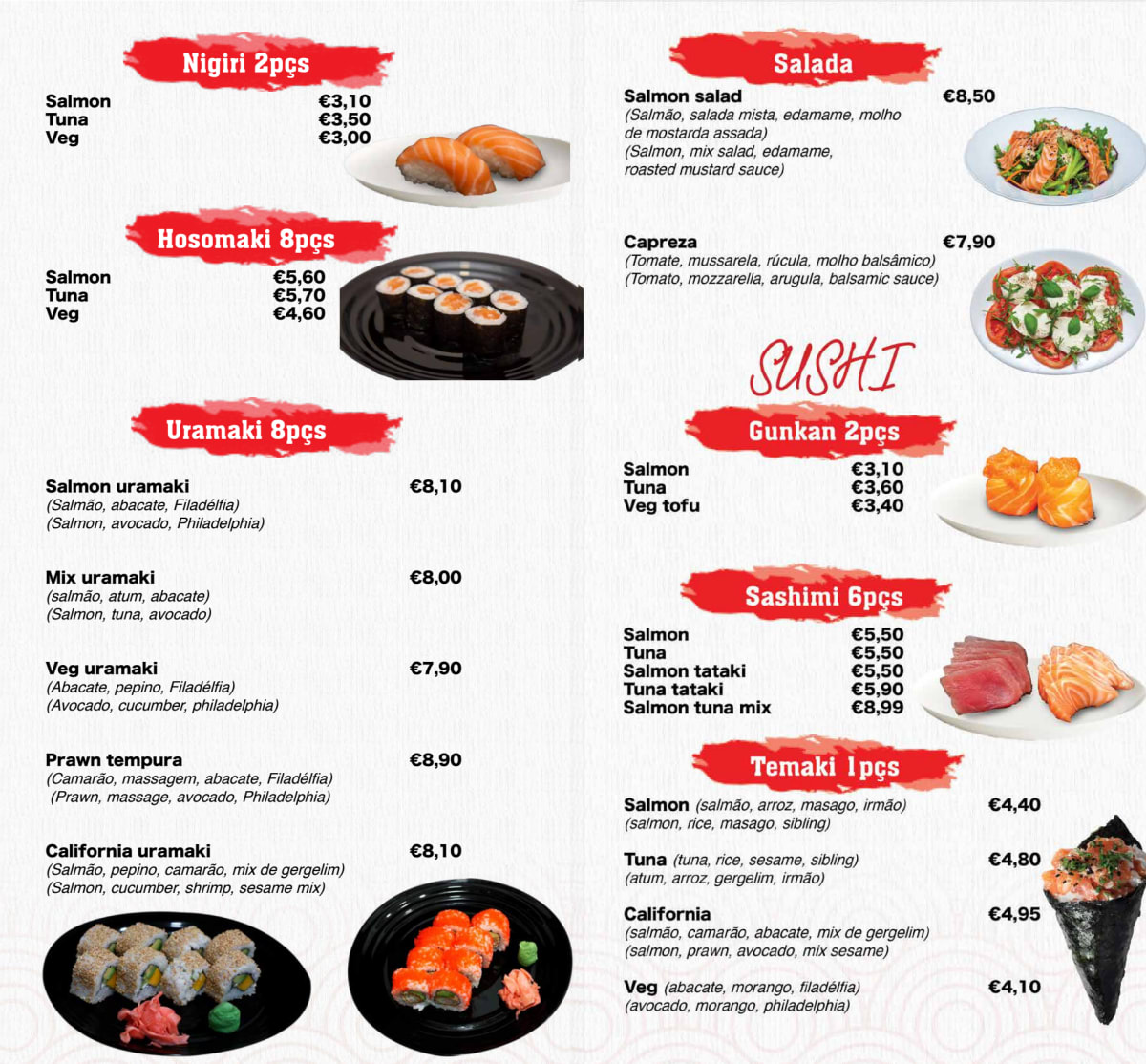 Bella Sushi & Pasta Bar menu