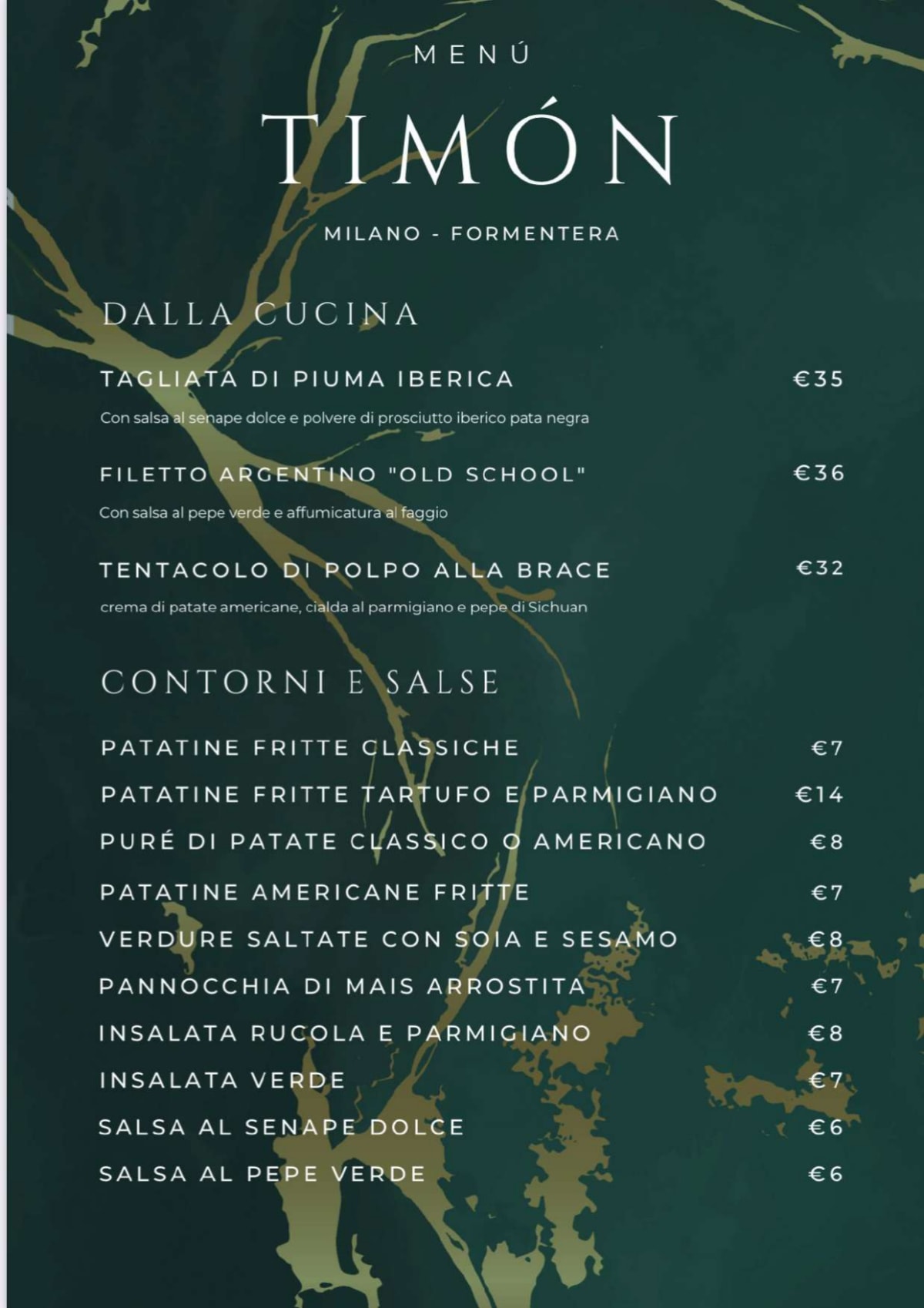 Timon Grill Milano menu