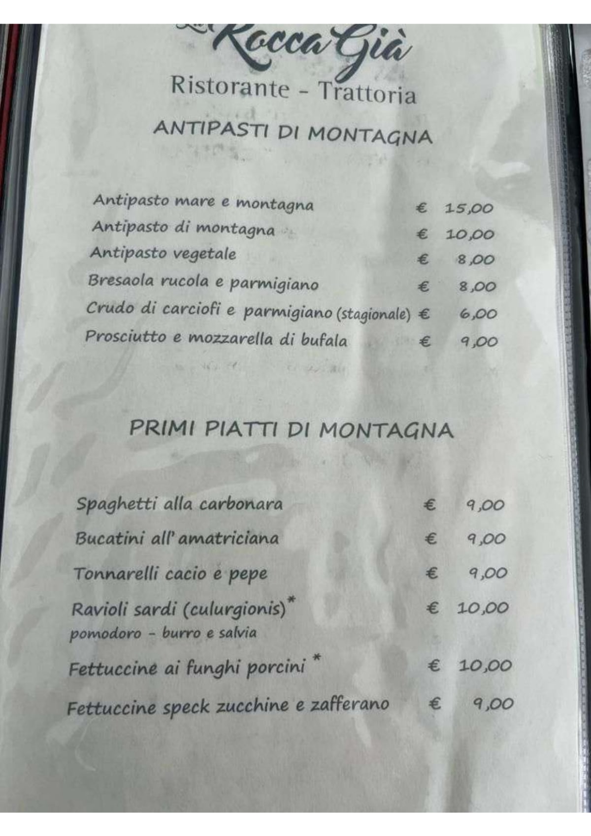 La Rocca Già menu