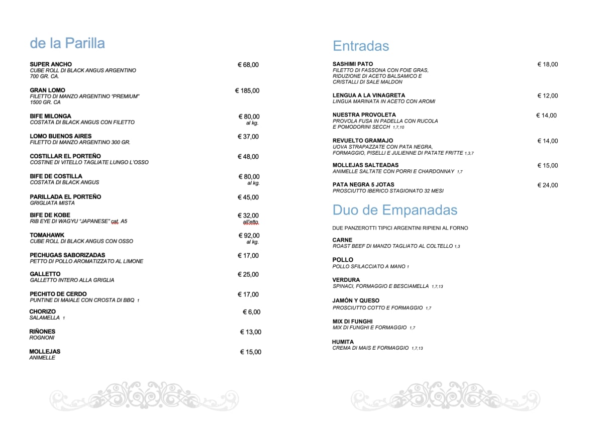 El Porteño Gourmet Roma menu