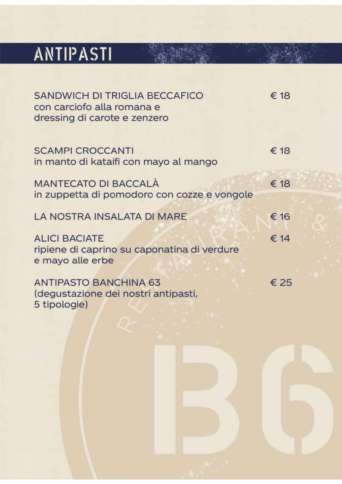 Banchina 63 menu