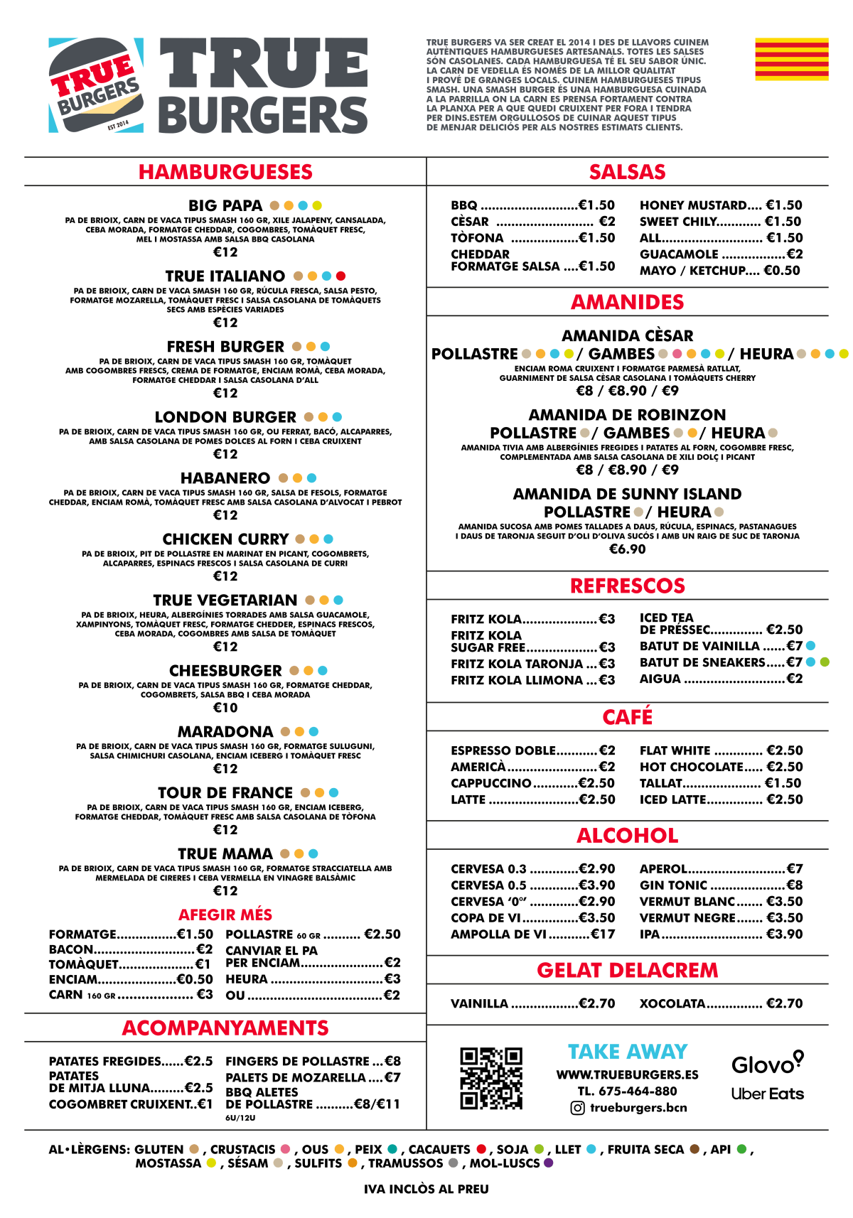 True Burgers menu