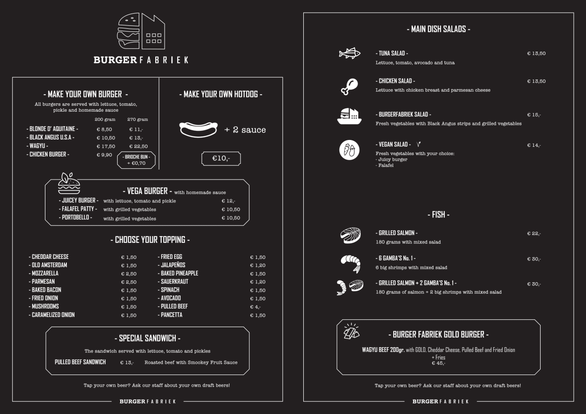 Burgerfabriek menu