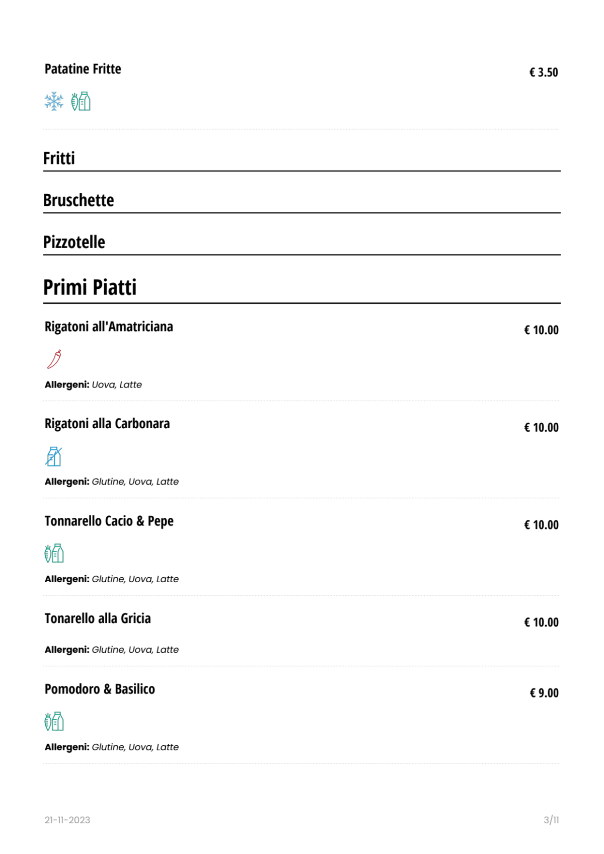 Pizzeria Gallo Matto menu