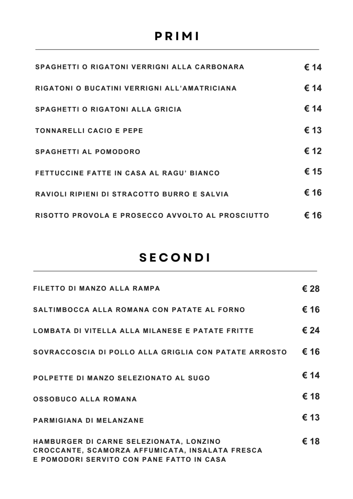 Alla Rampa di Porta Pia menu