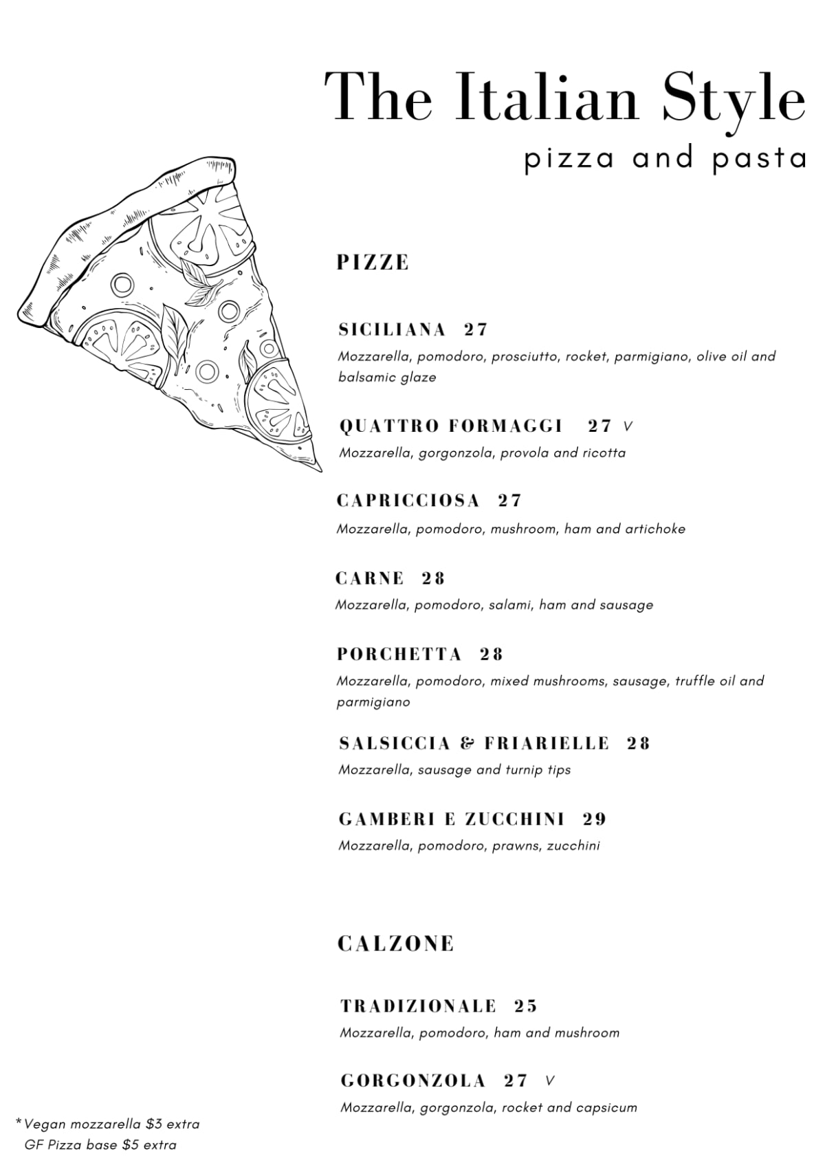Menu 2023 The Italian Style Pizza & Pasta in Pyrmont (NSW) TheFork