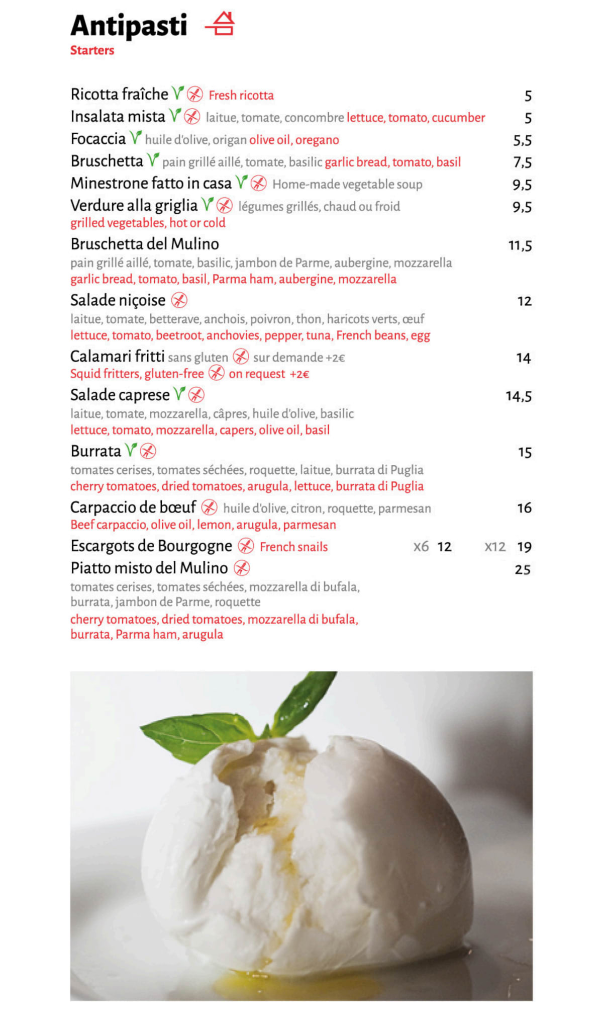 La Scuderia del Mulino menu