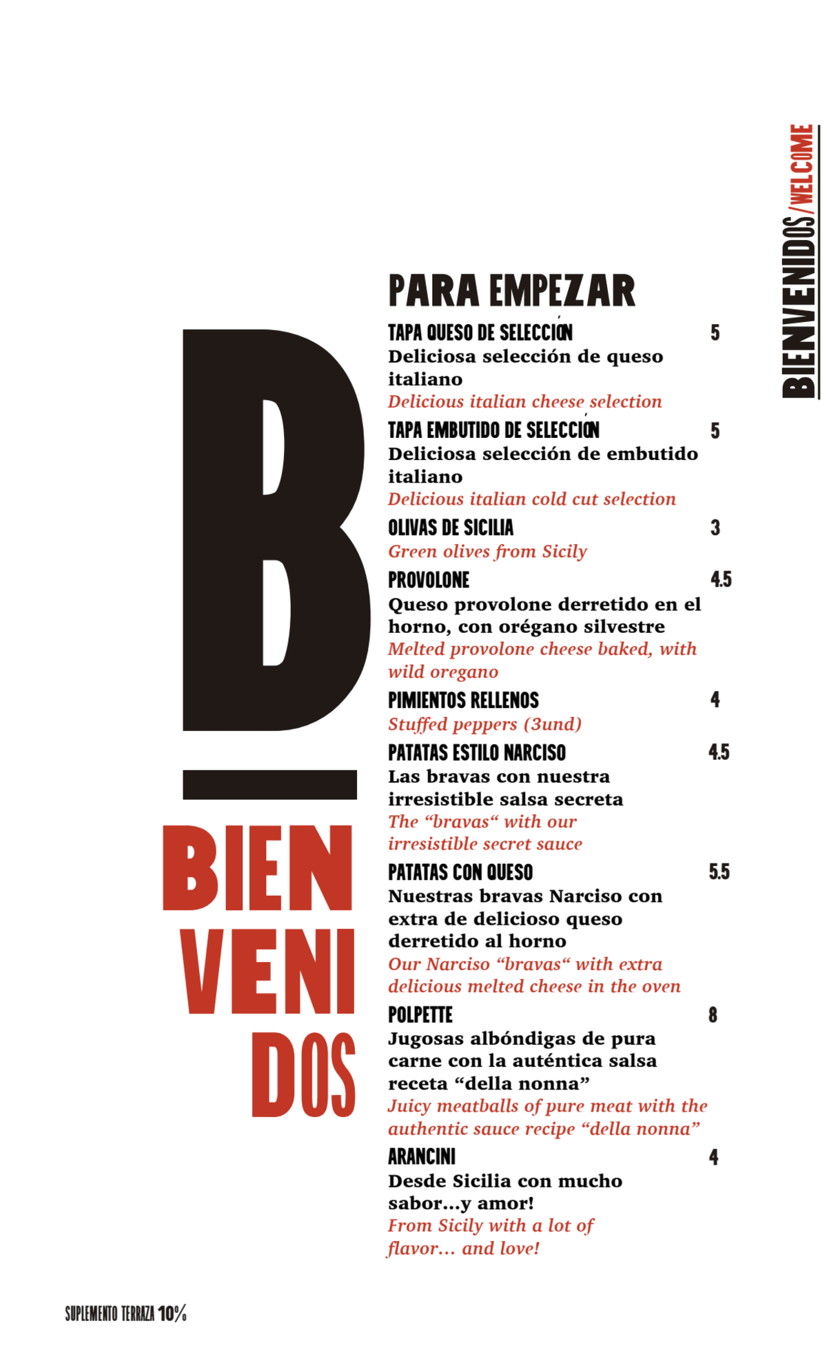 Narciso Enrique Granados menu