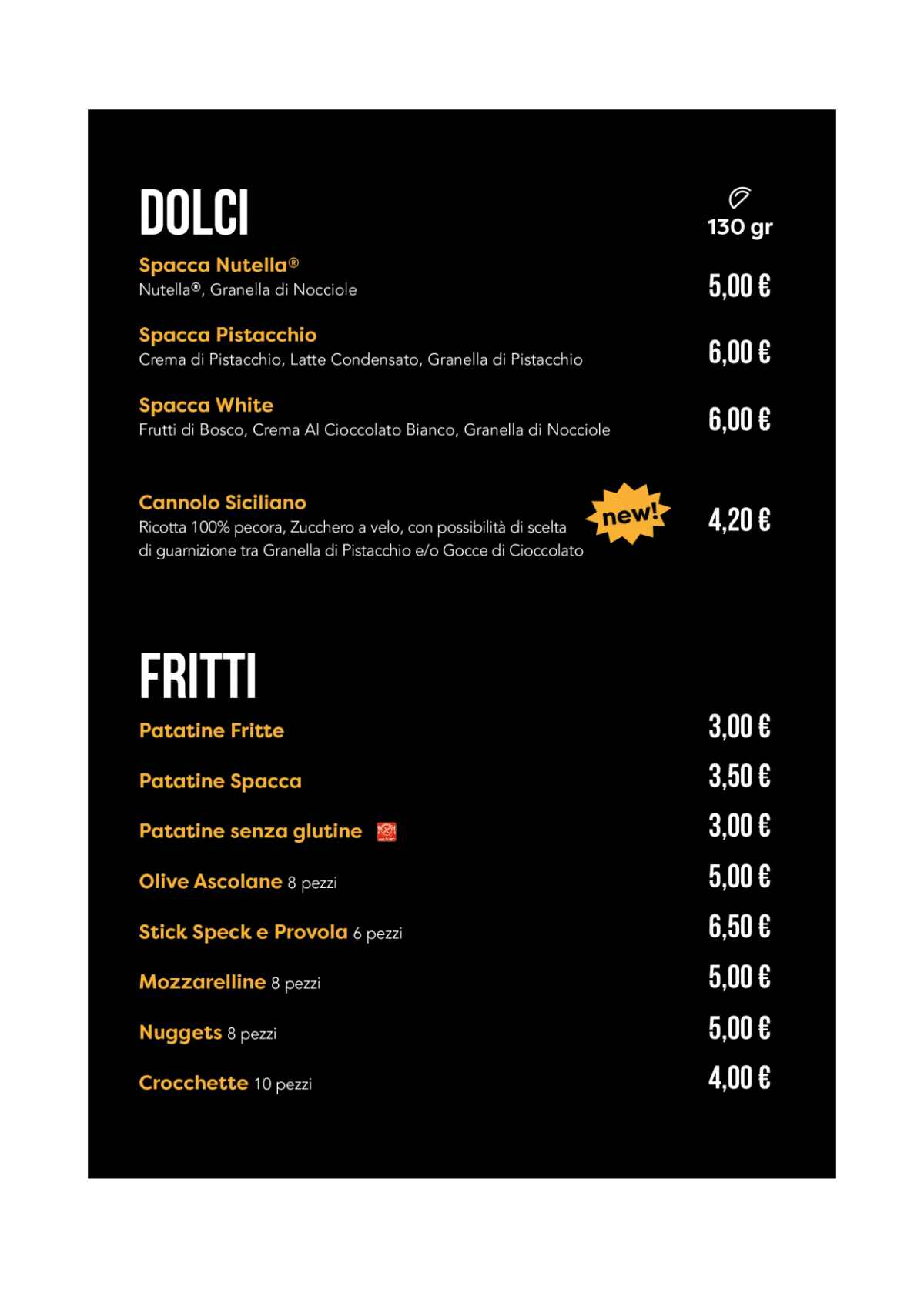 Spacca Milano menu