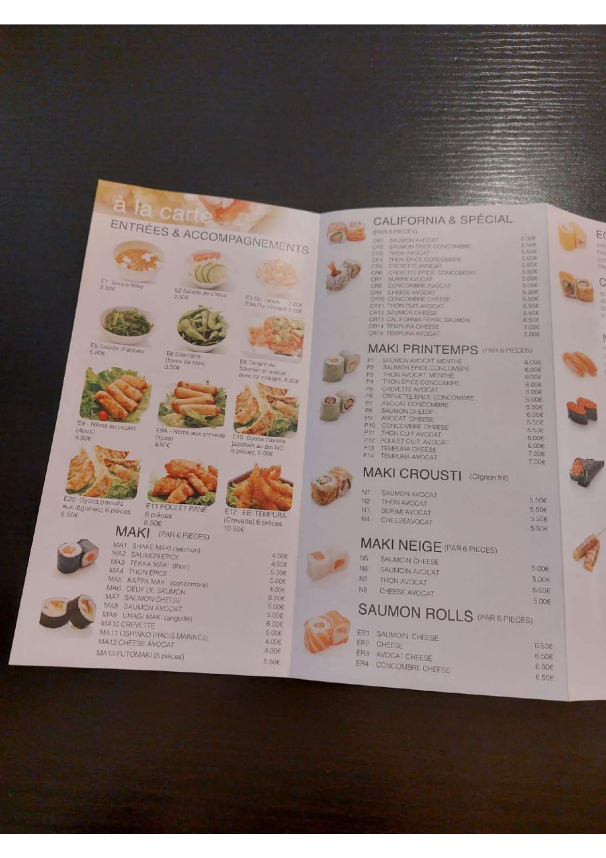 Sushi Osaka menu