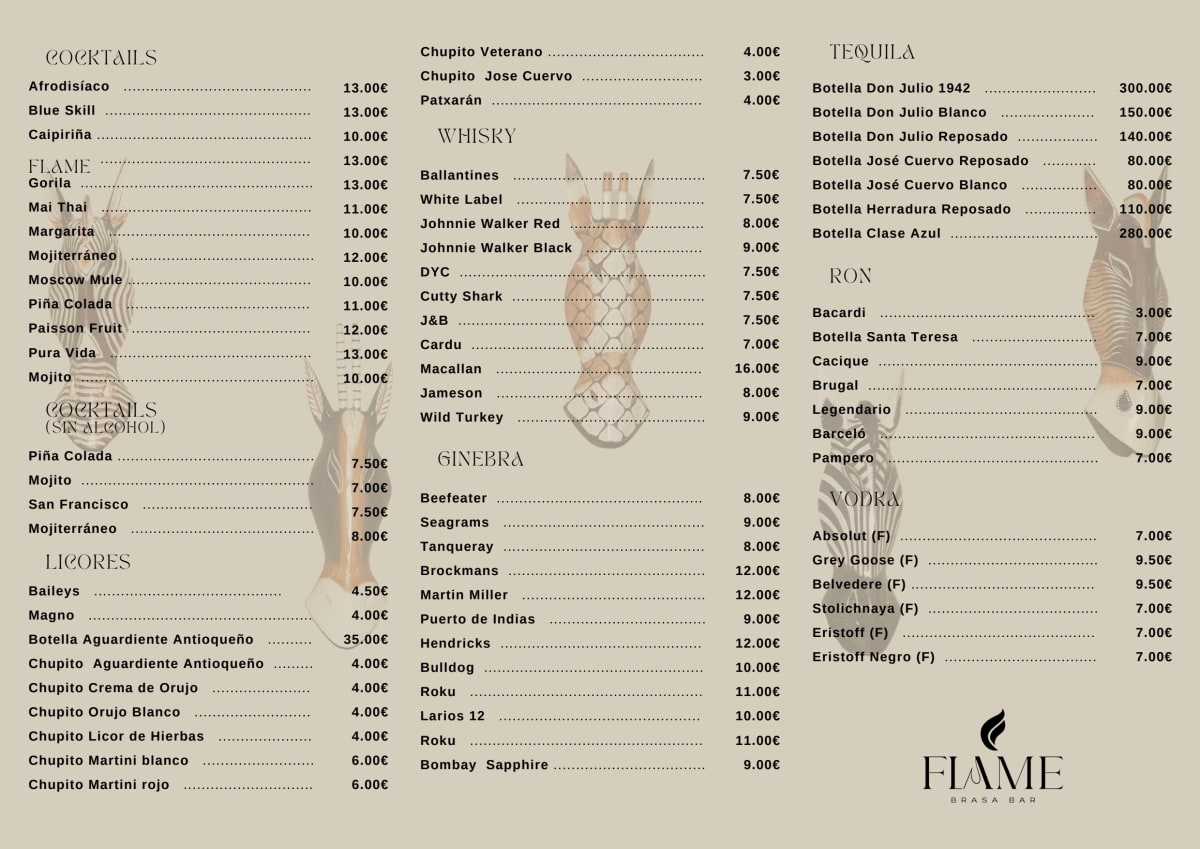 Flame Brasa Bar menu