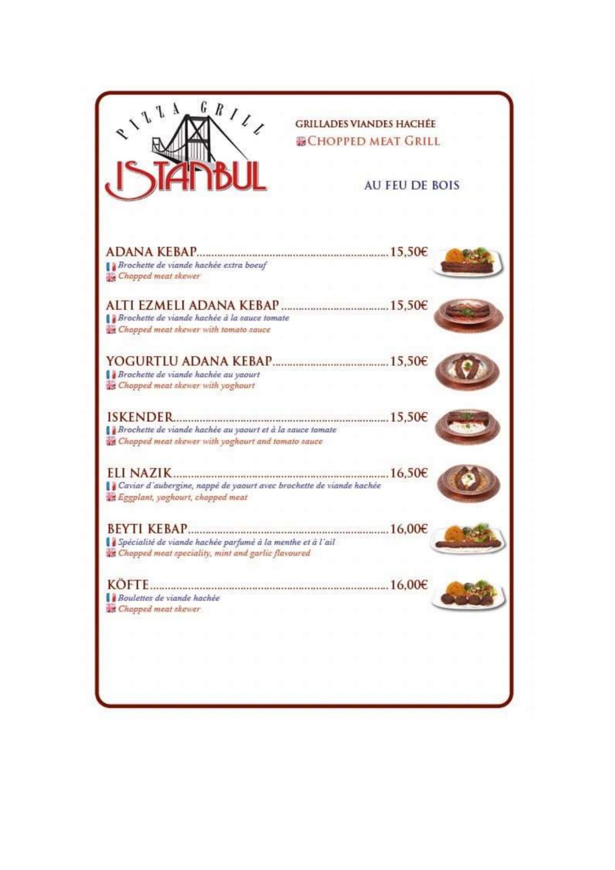 Pizza Grill Istanbul menu