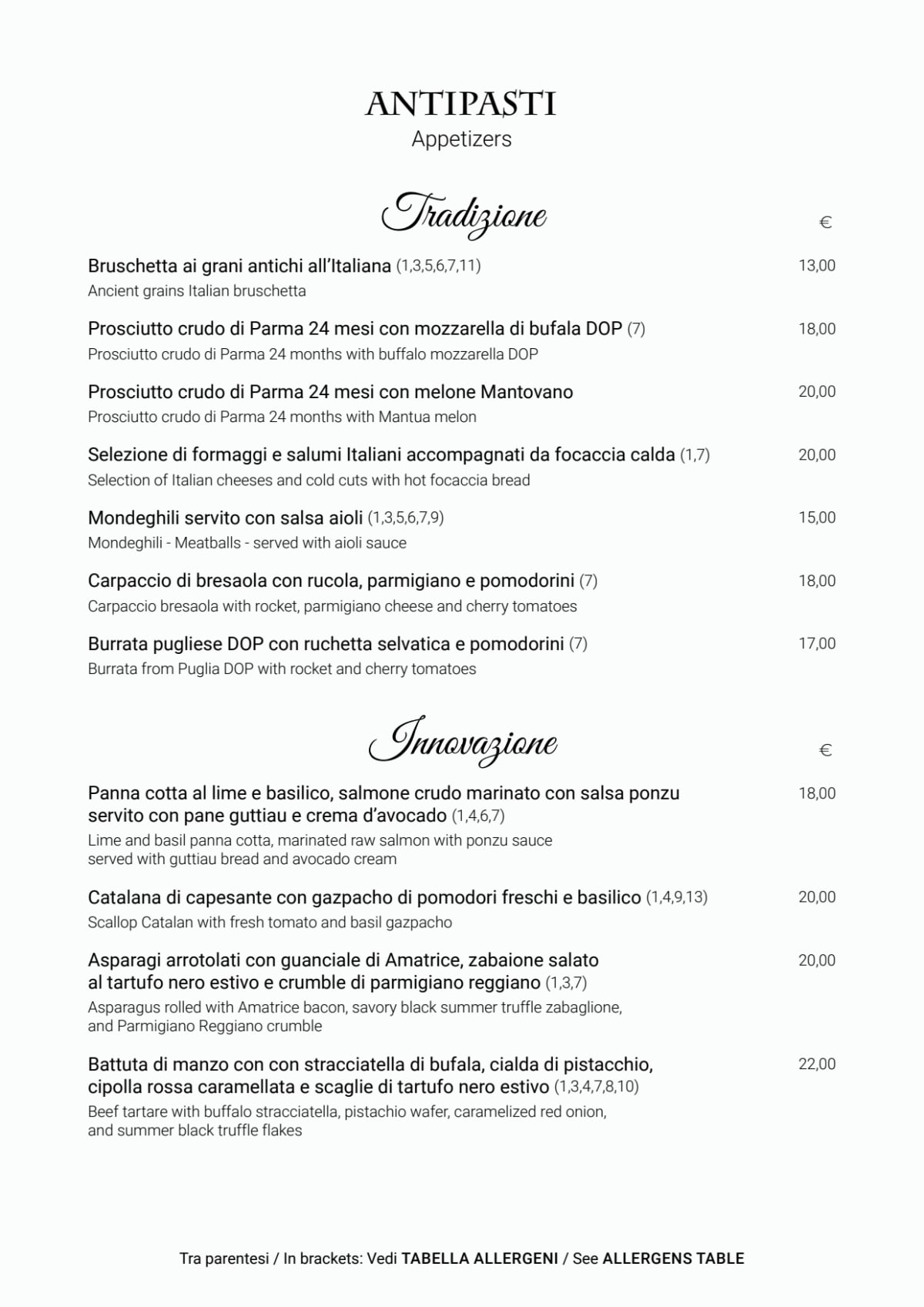 Brera 29 Cucina & Cocktails menu