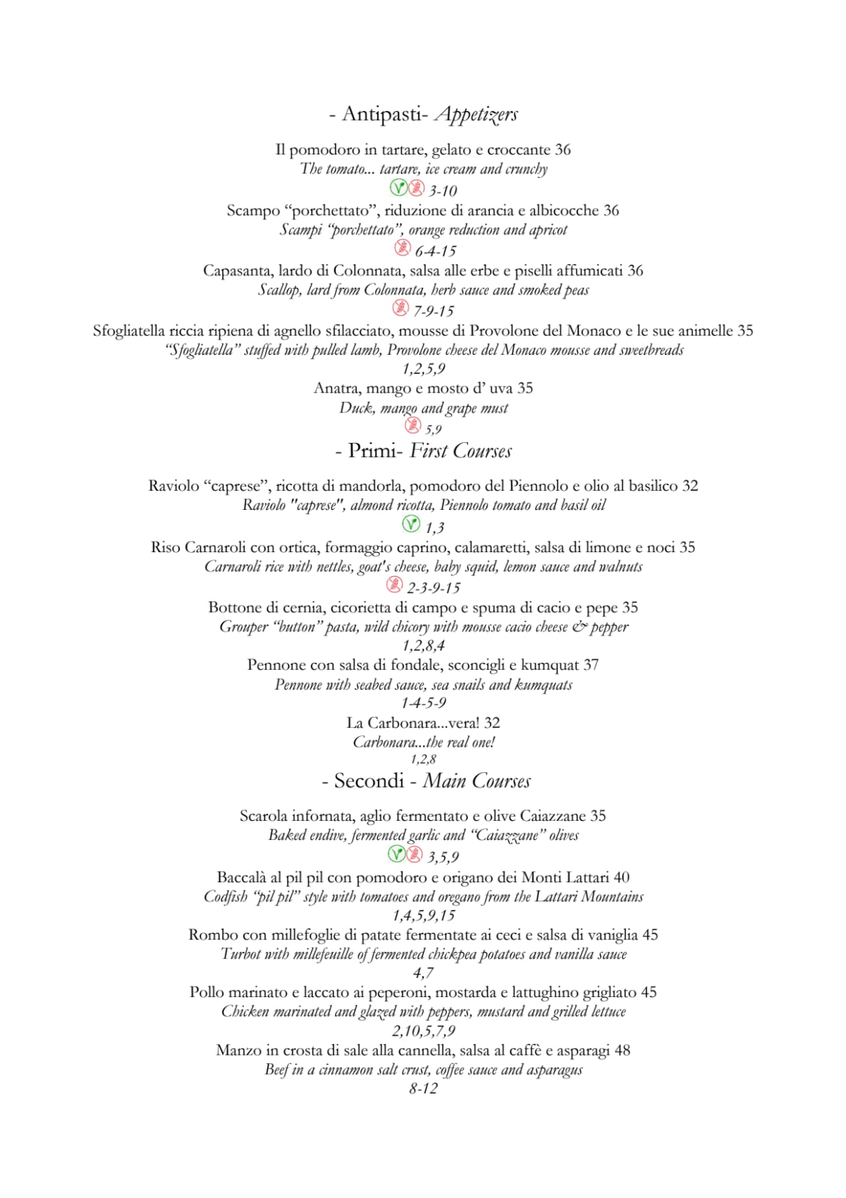 Follie Restaurant | Villa Agrippina Roma menu