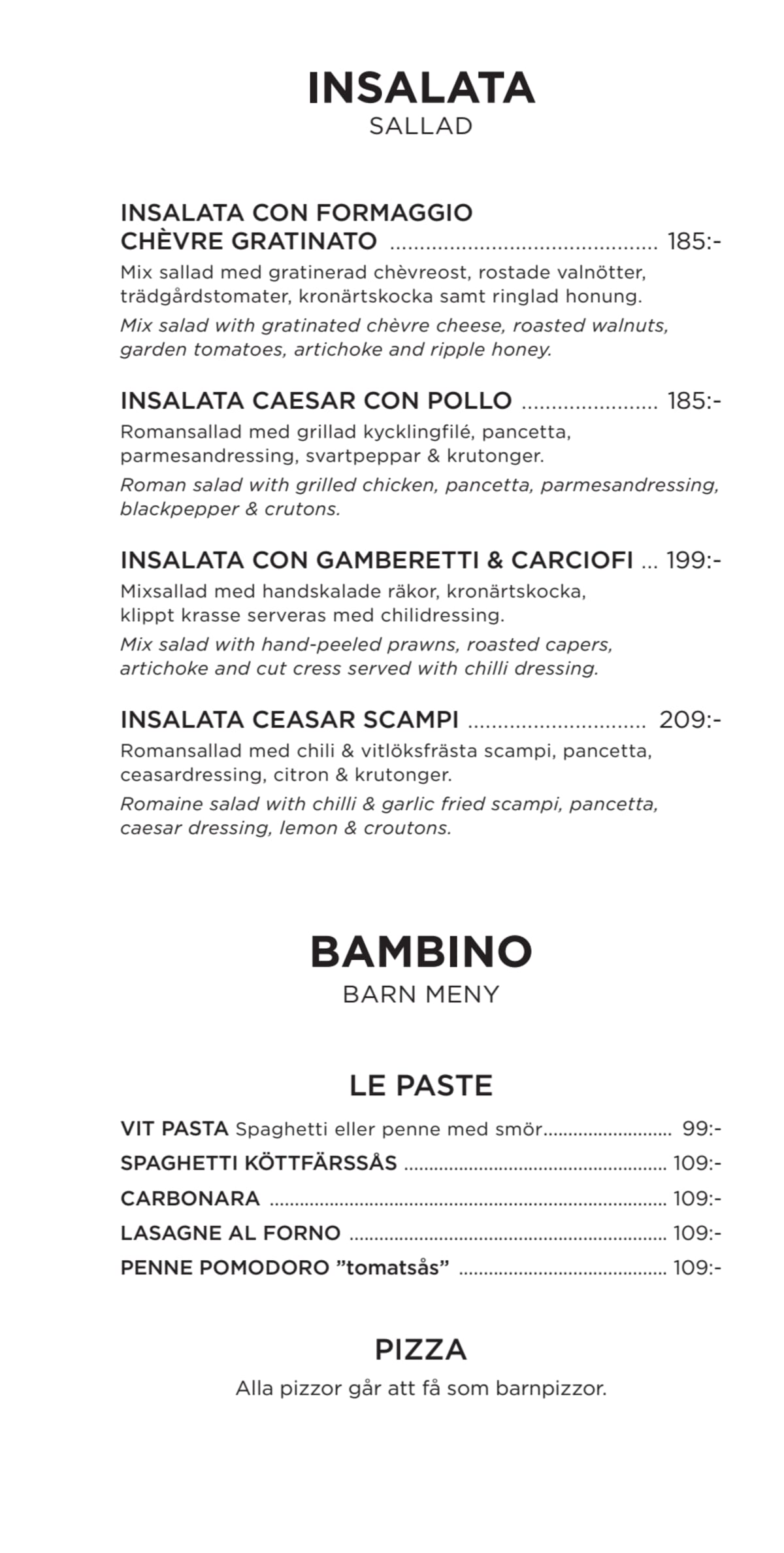 Ciao Ciao Due menu